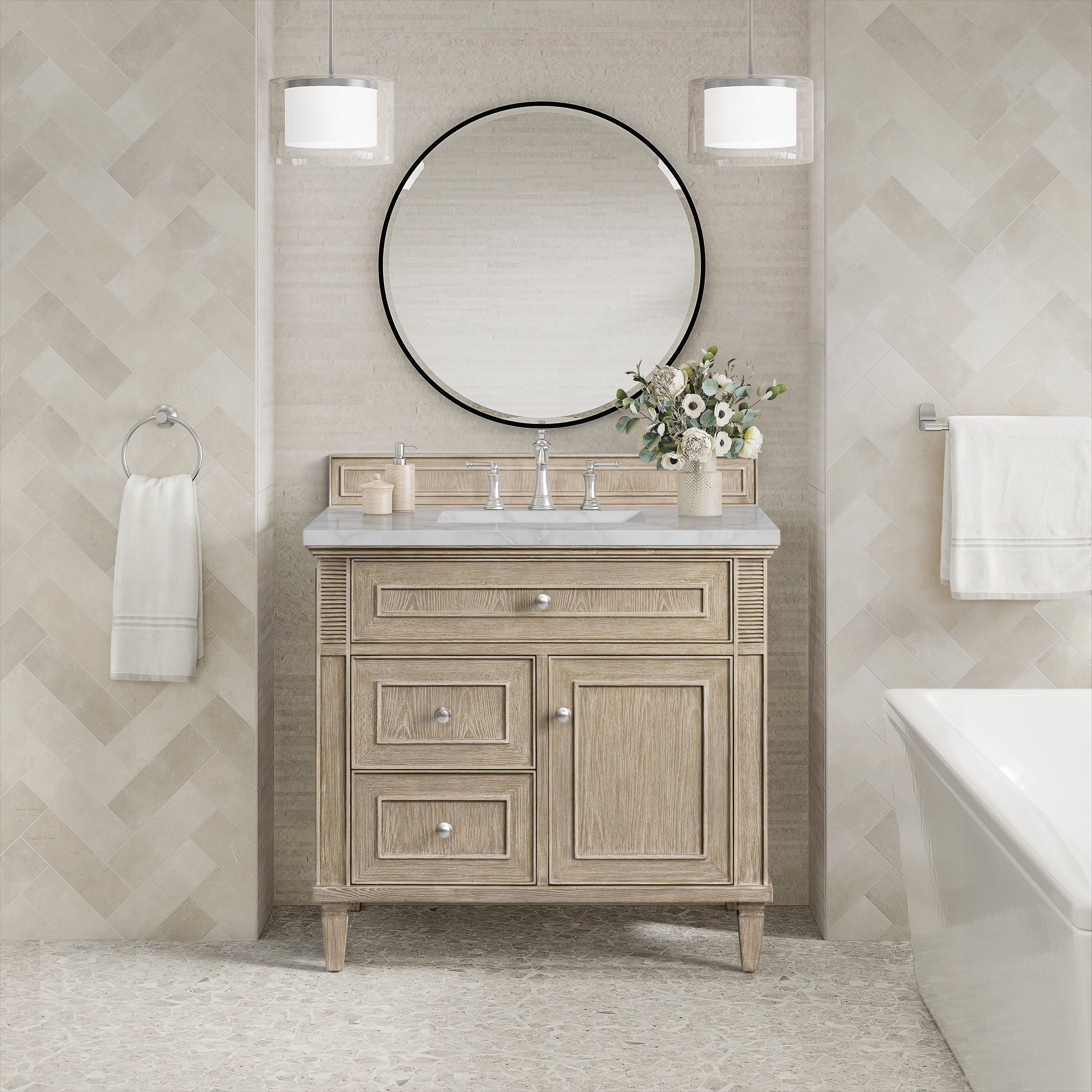 James Martin Lorelai 36" Single Vanity in Whitewashed Oak with 3cm Countertop