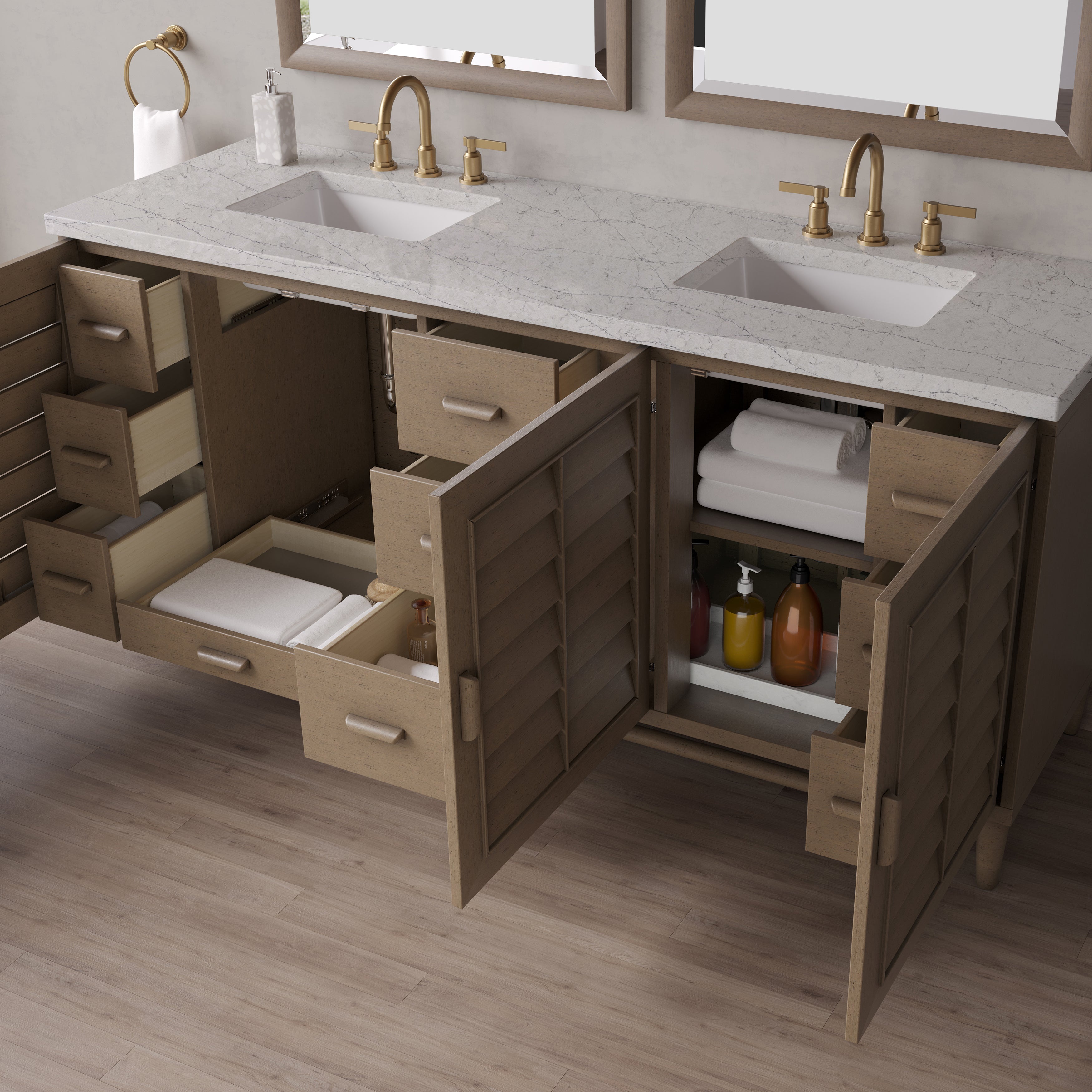 James Martin Portland 72" Double Vanity in Whitewashed Walnut with 3cm Countertop