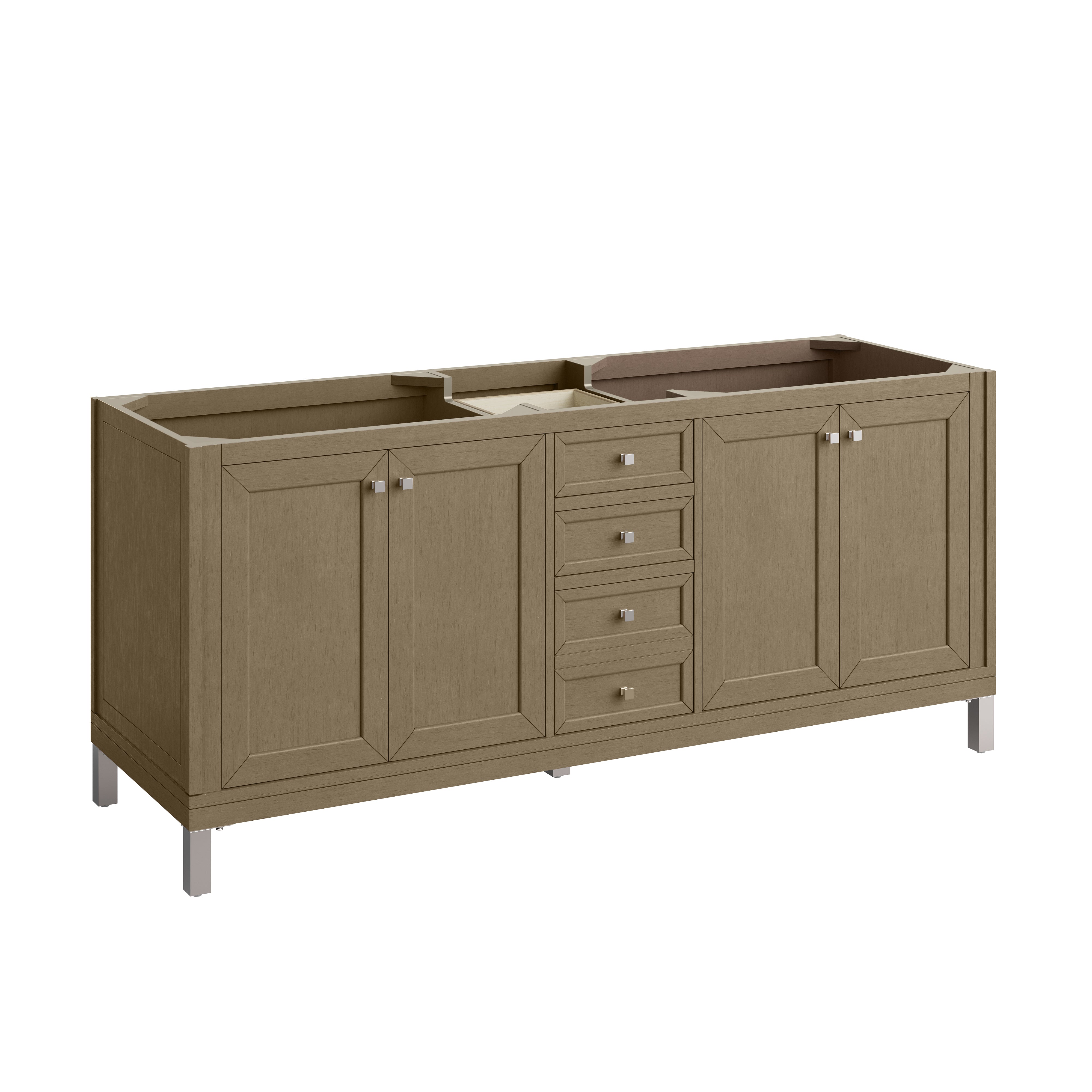 James Martin Chicago 72" Double Vanity in Walnut Whisper with 3cm Countertop and FreePower Wireless Charger