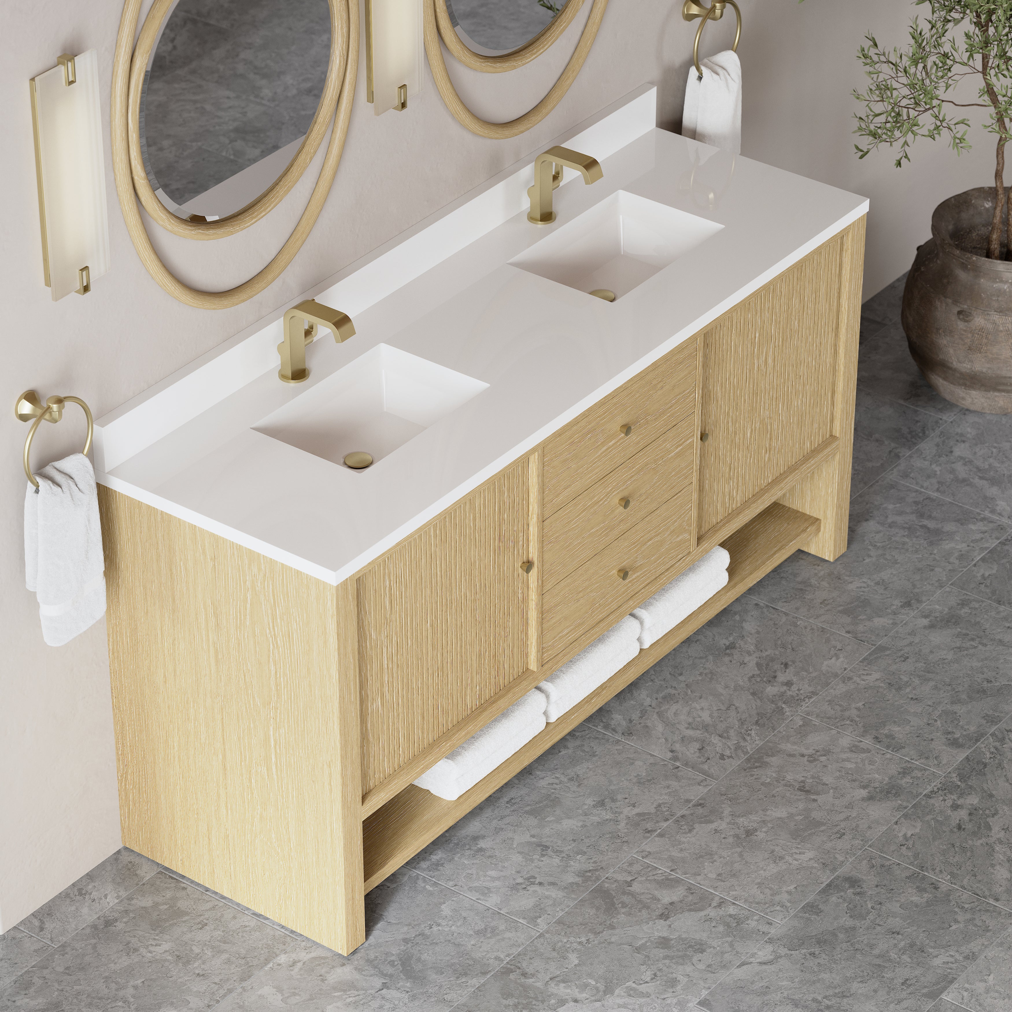 James Martin Marigot 72" Double Vanity in Sunwashed Oak with 3cm Countertop