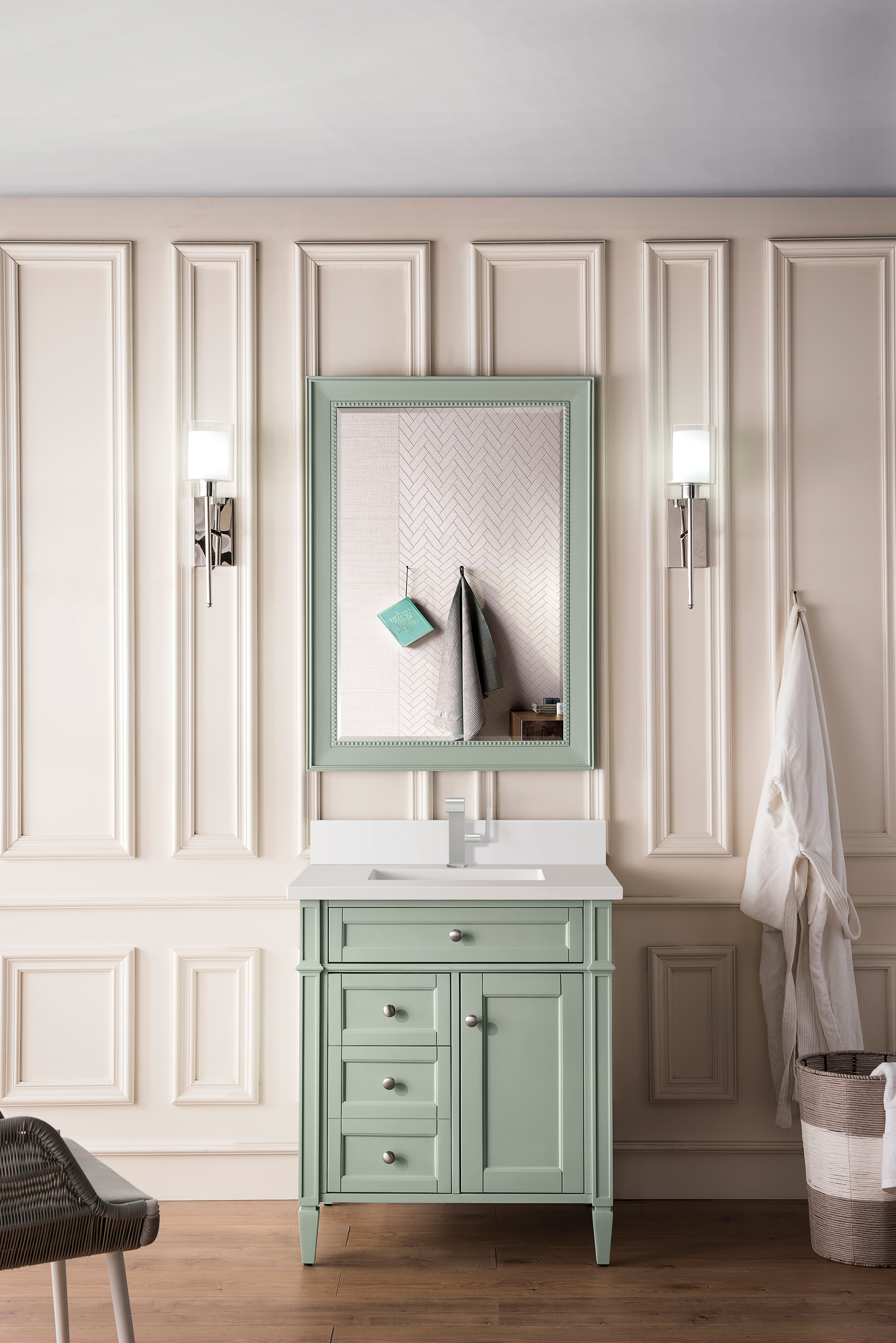 James Martin Brittany 30" Single Vanity in Sage Green with 3cm Countertop