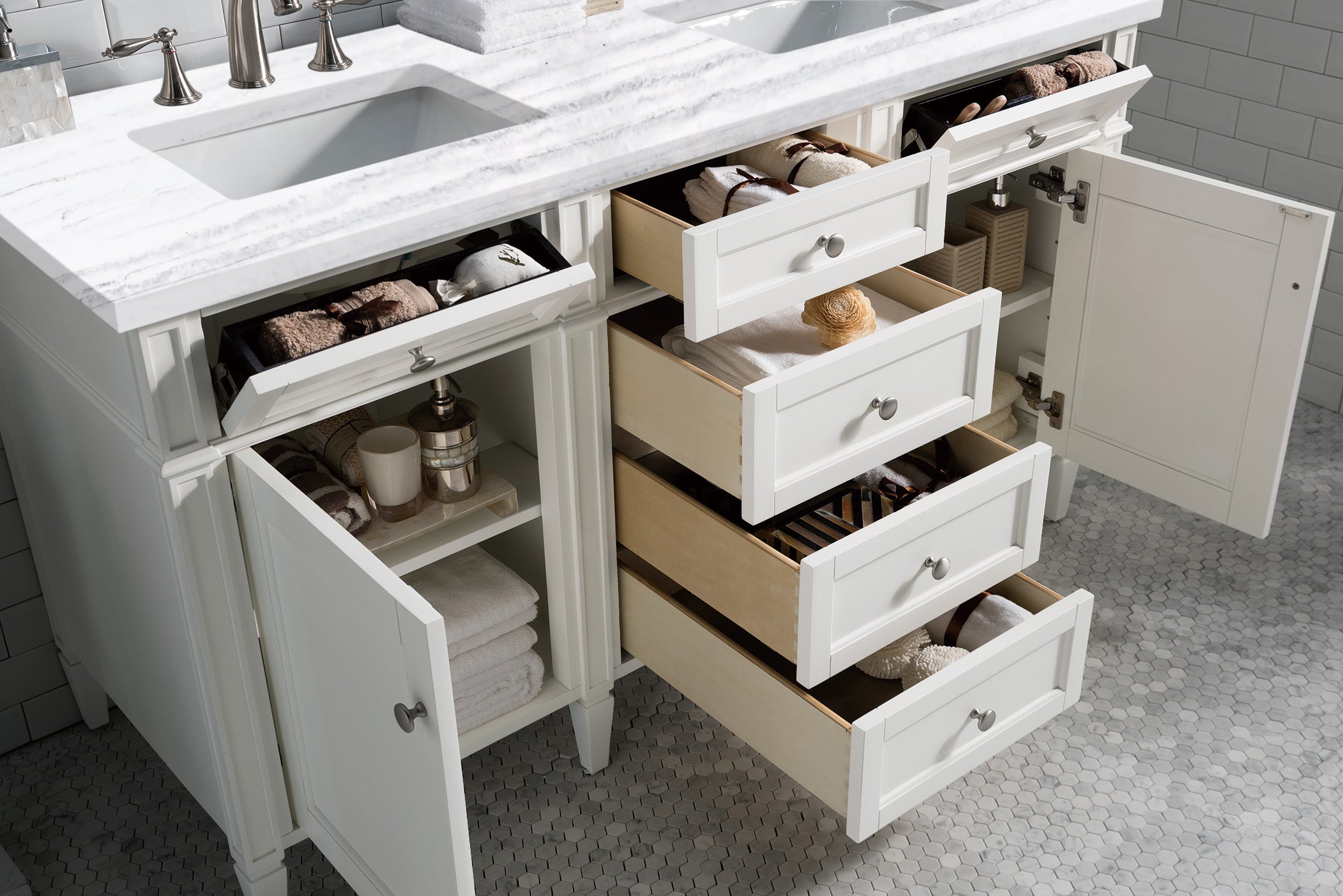 James Martin Brittany 60" Double Vanity in Bright White with 3cm Countertop