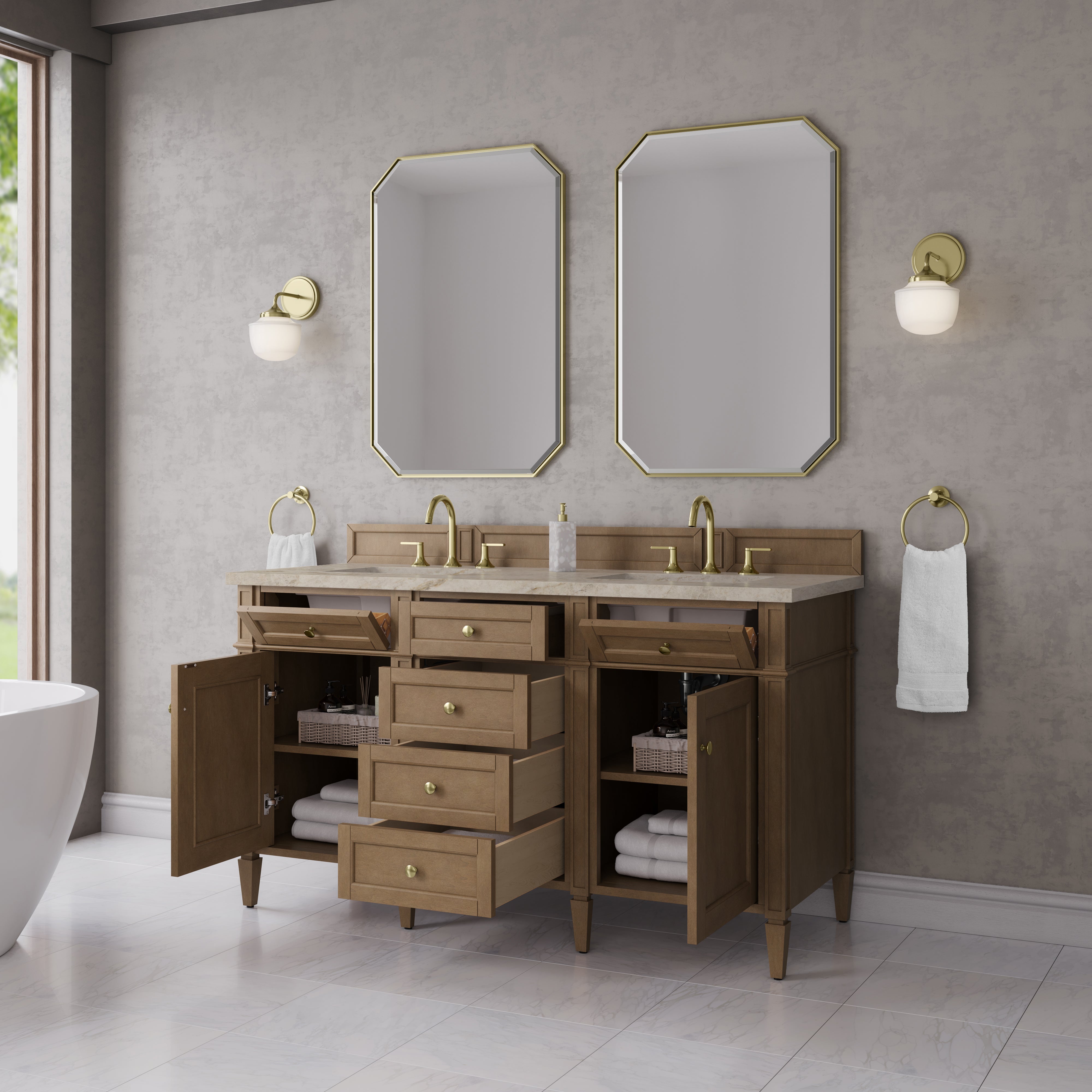 James Martin Brittany 60" Double Vanity in Pecan with 3cm Countertop