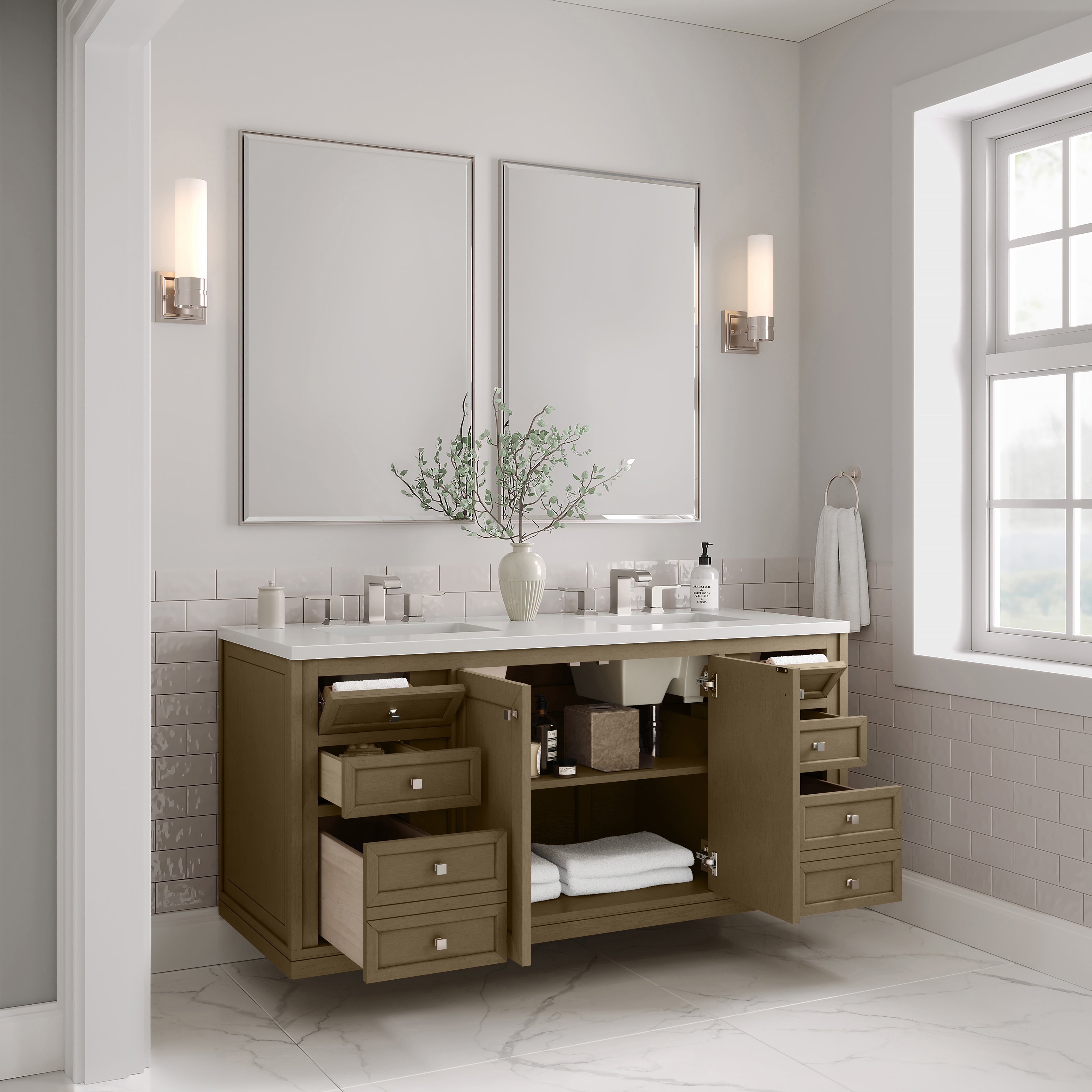 James Martin Chicago 60" Double Vanity in Walnut Whisper with 3cm Countertop