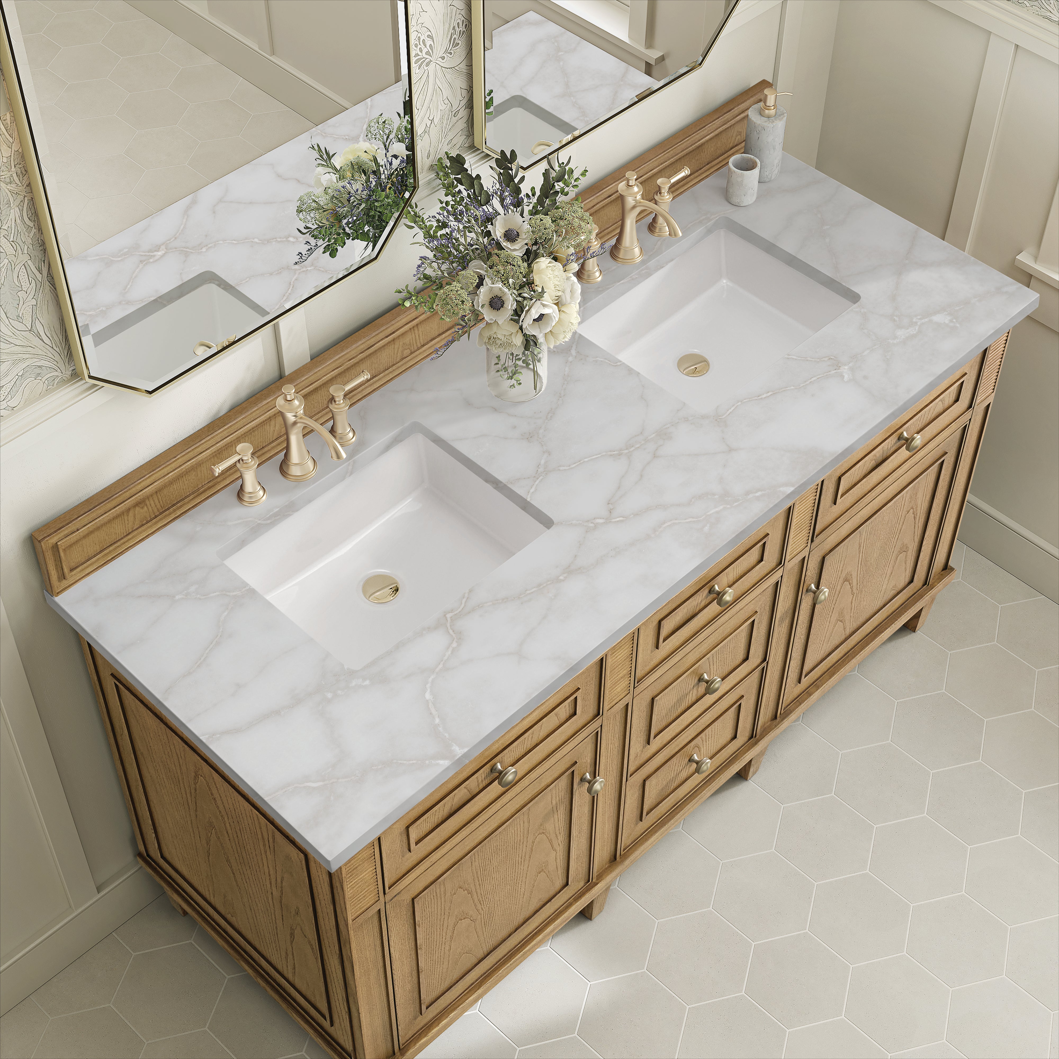 James Martin Lorelai 60" Double Vanity in Light Natural Oak with 3cm Countertop