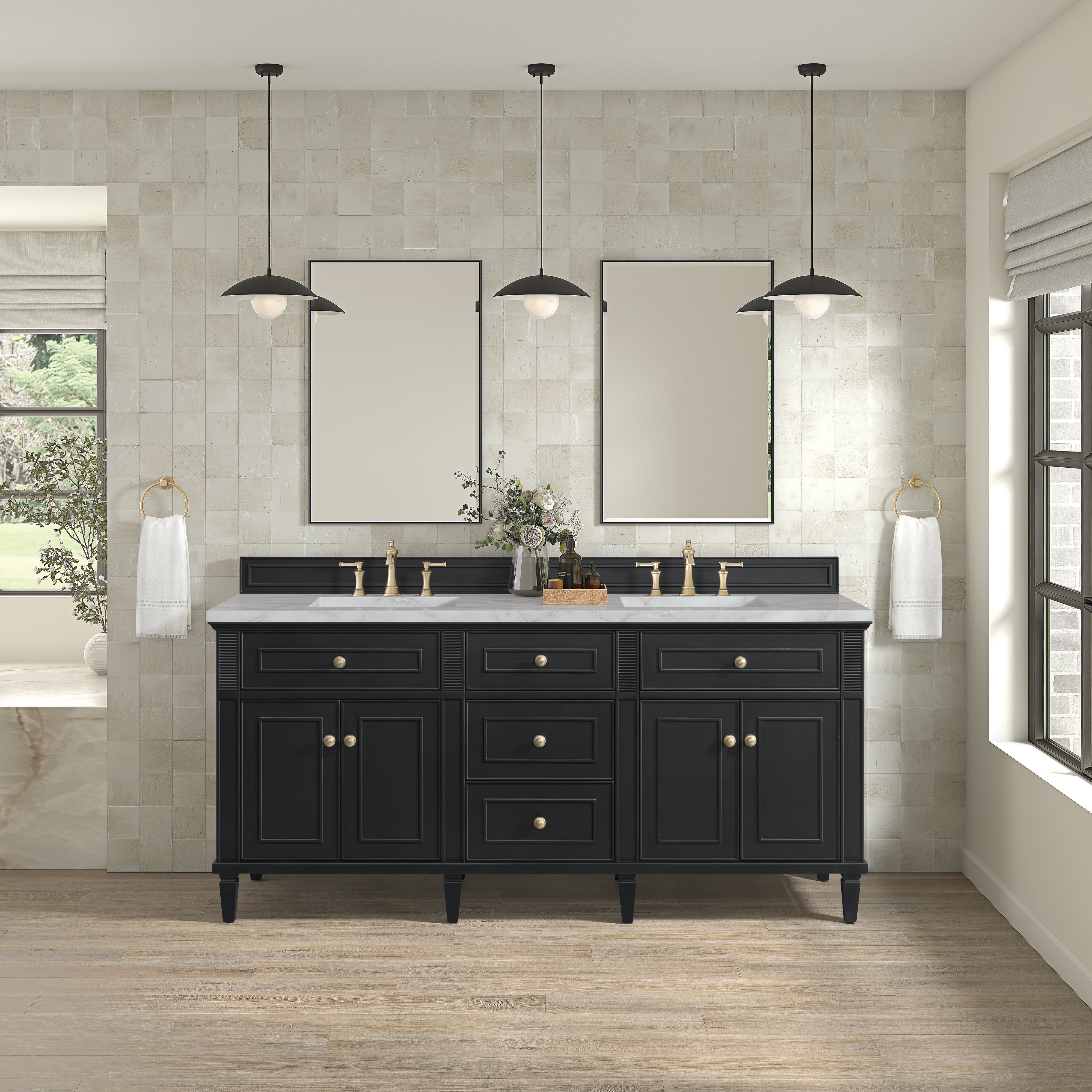James Martin Lorelai 72" Double Vanity in Black Onyx with 3cm Countertop and FreePower Wireless Charger