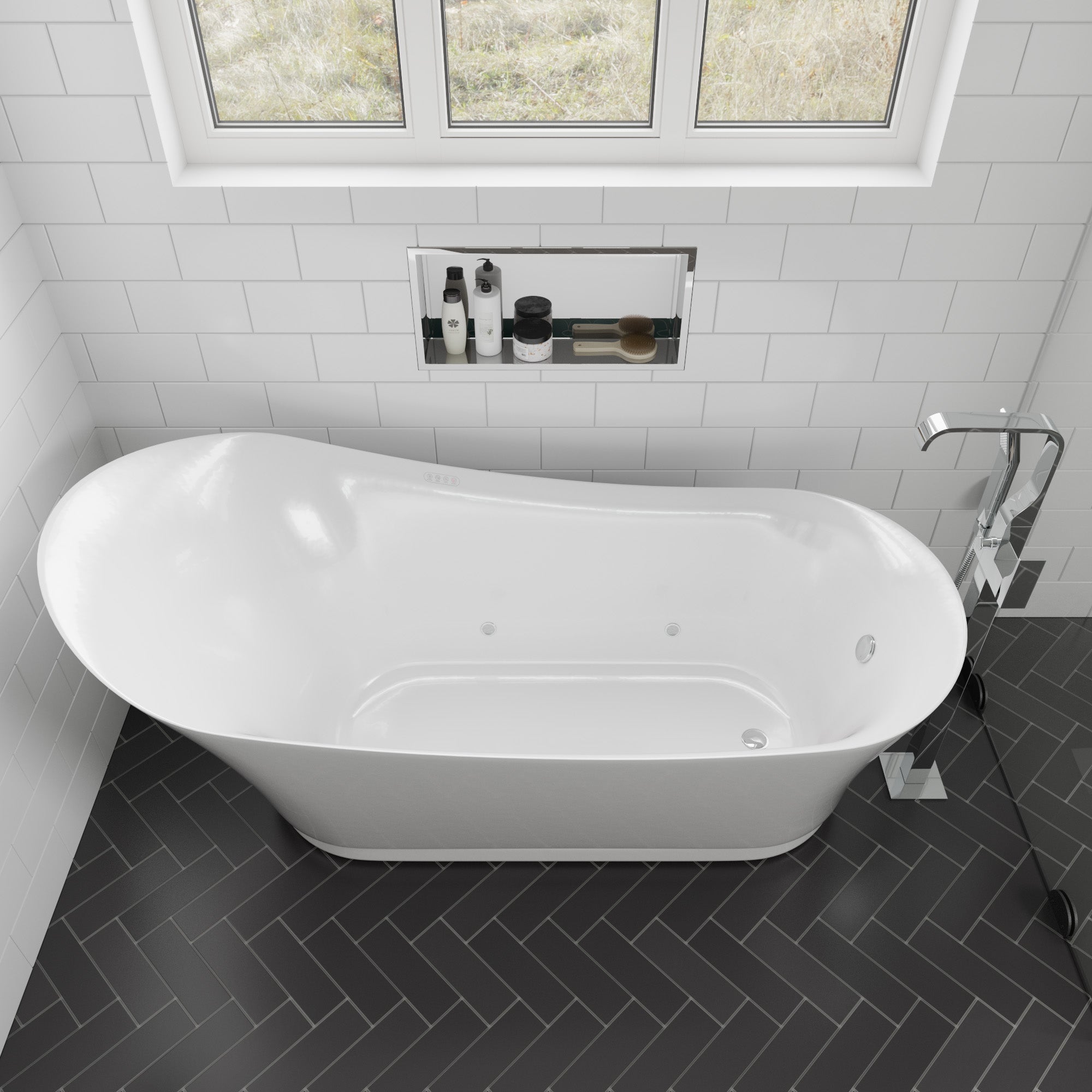 EAGO AM2140 6′ White Freestanding Air Bubble Bathtub with LED Lighting