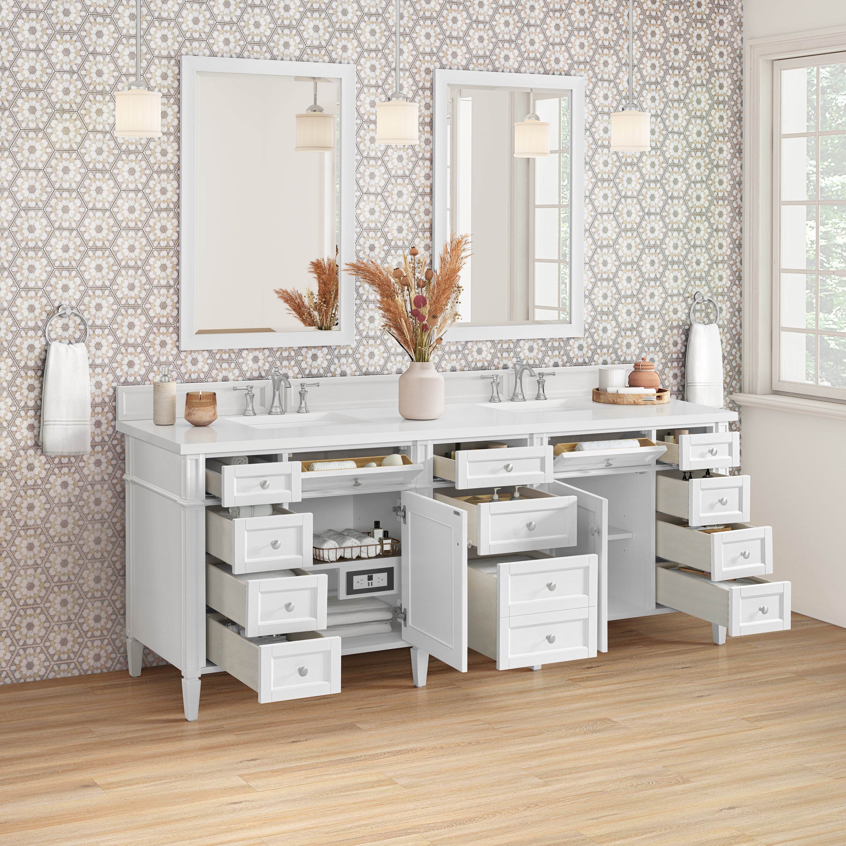 James Martin Brittany 84" Double Vanity in Bright White with 3cm Countertop
