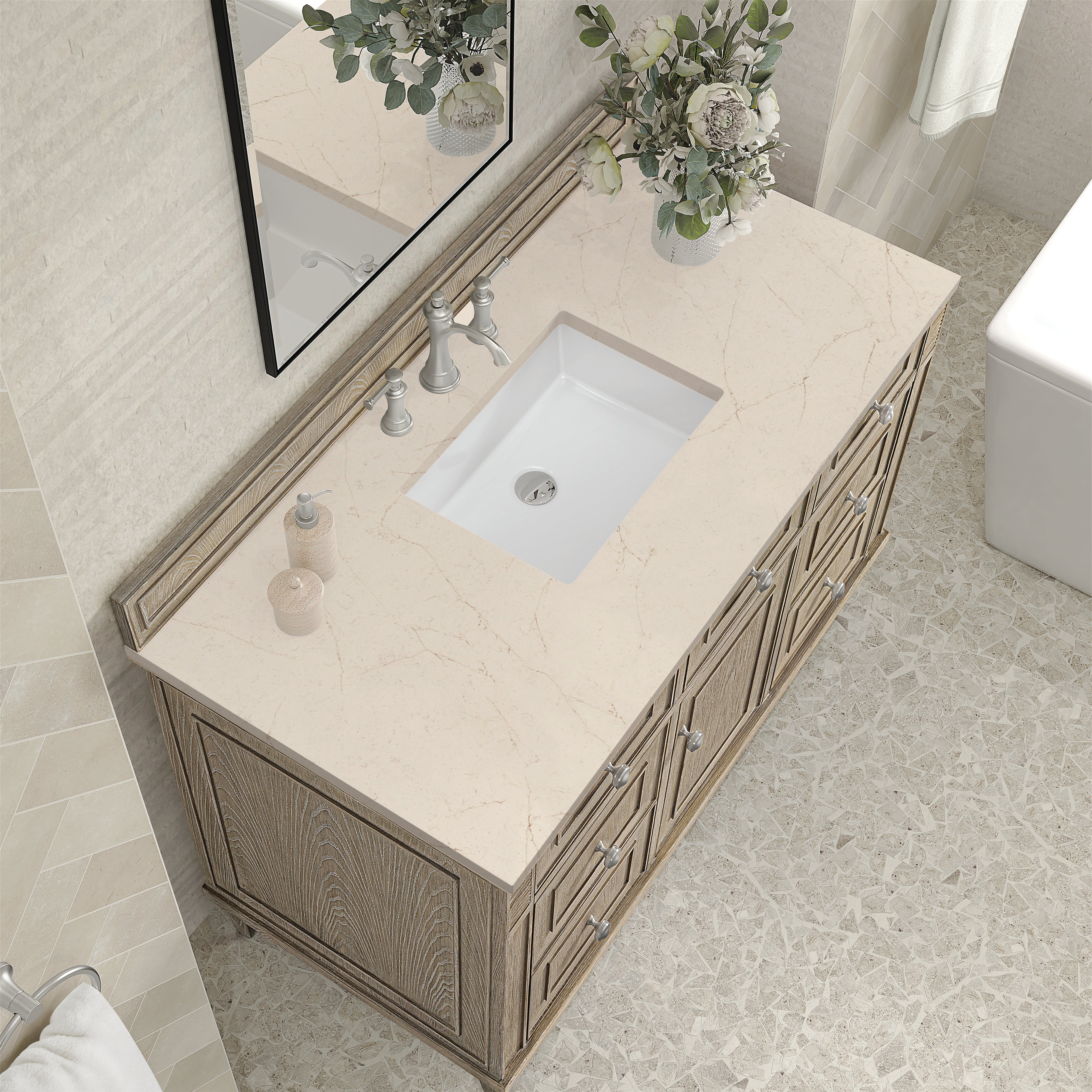 James Martin Lorelai 48" Single Vanity in Whitewashed Oak with 3cm Countertop