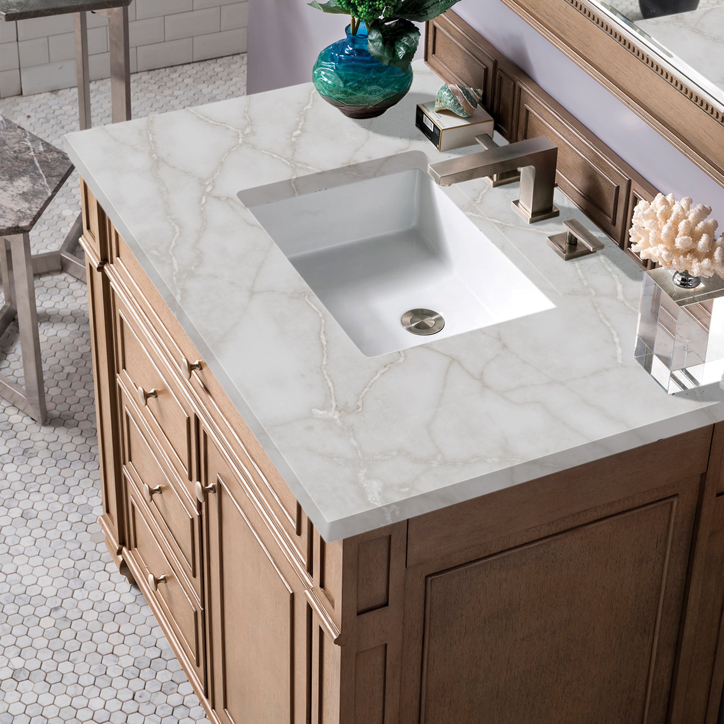 James Martin Bristol 36" Single Vanity in Whitewashed Walnut with 3cm Countertop