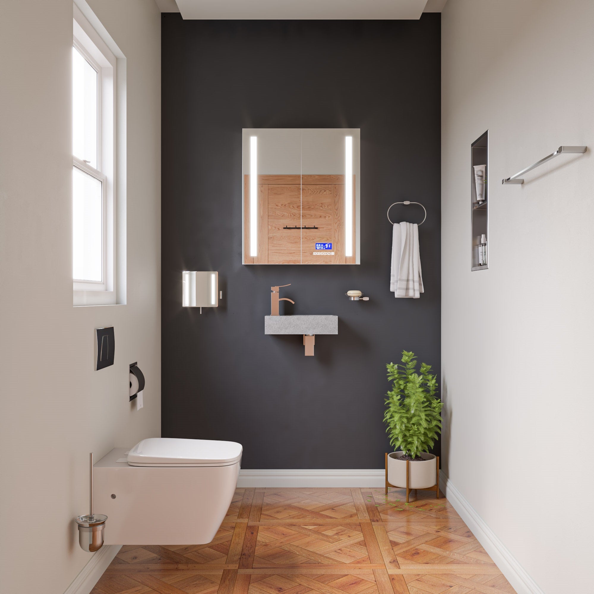 ALFI brand ABM8WLED Wall Mount Square 8" 5x Magnifying Cosmetic Mirror with Light