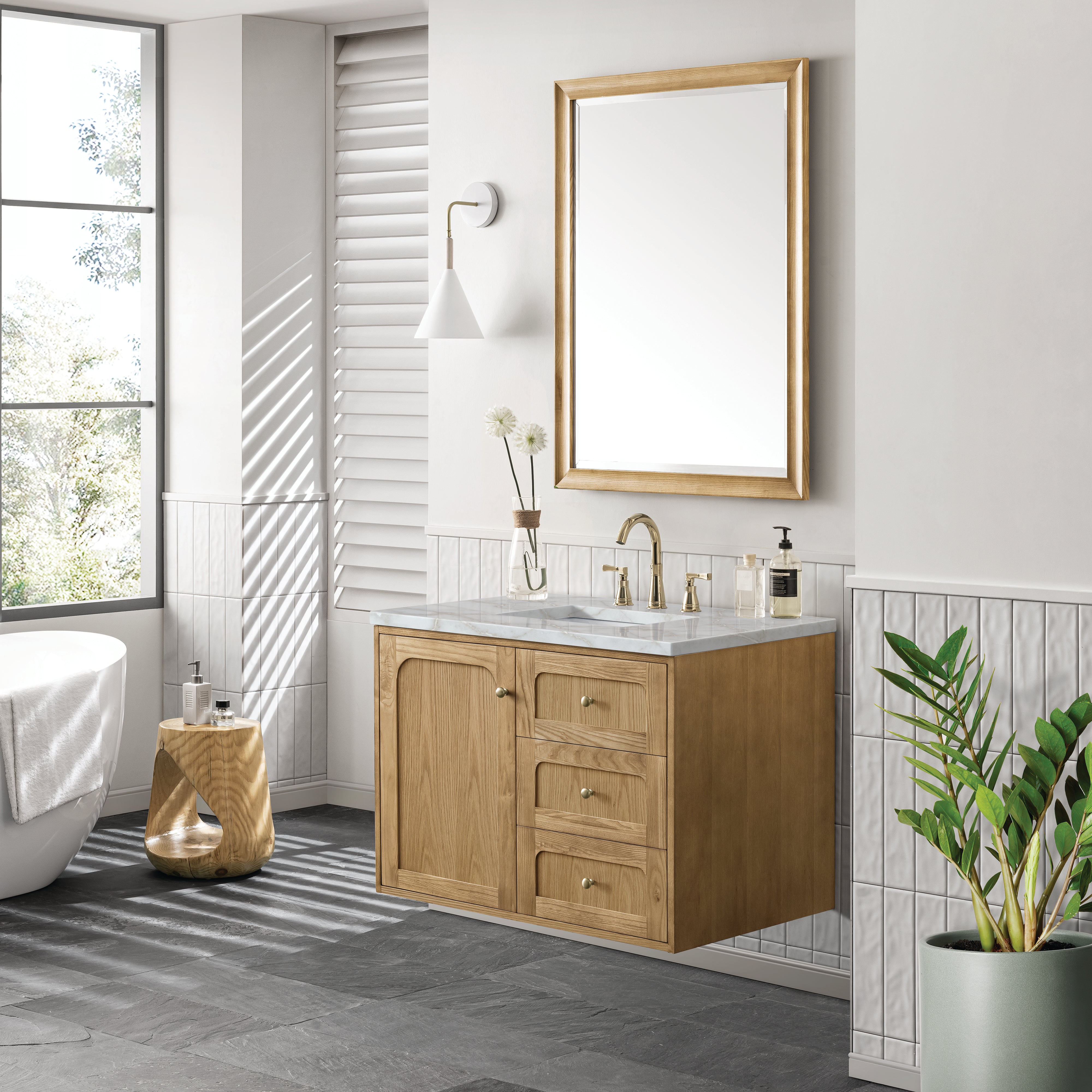 James Martin Laurent 36" Single Vanity in Light Natural Oak with 3cm Countertop