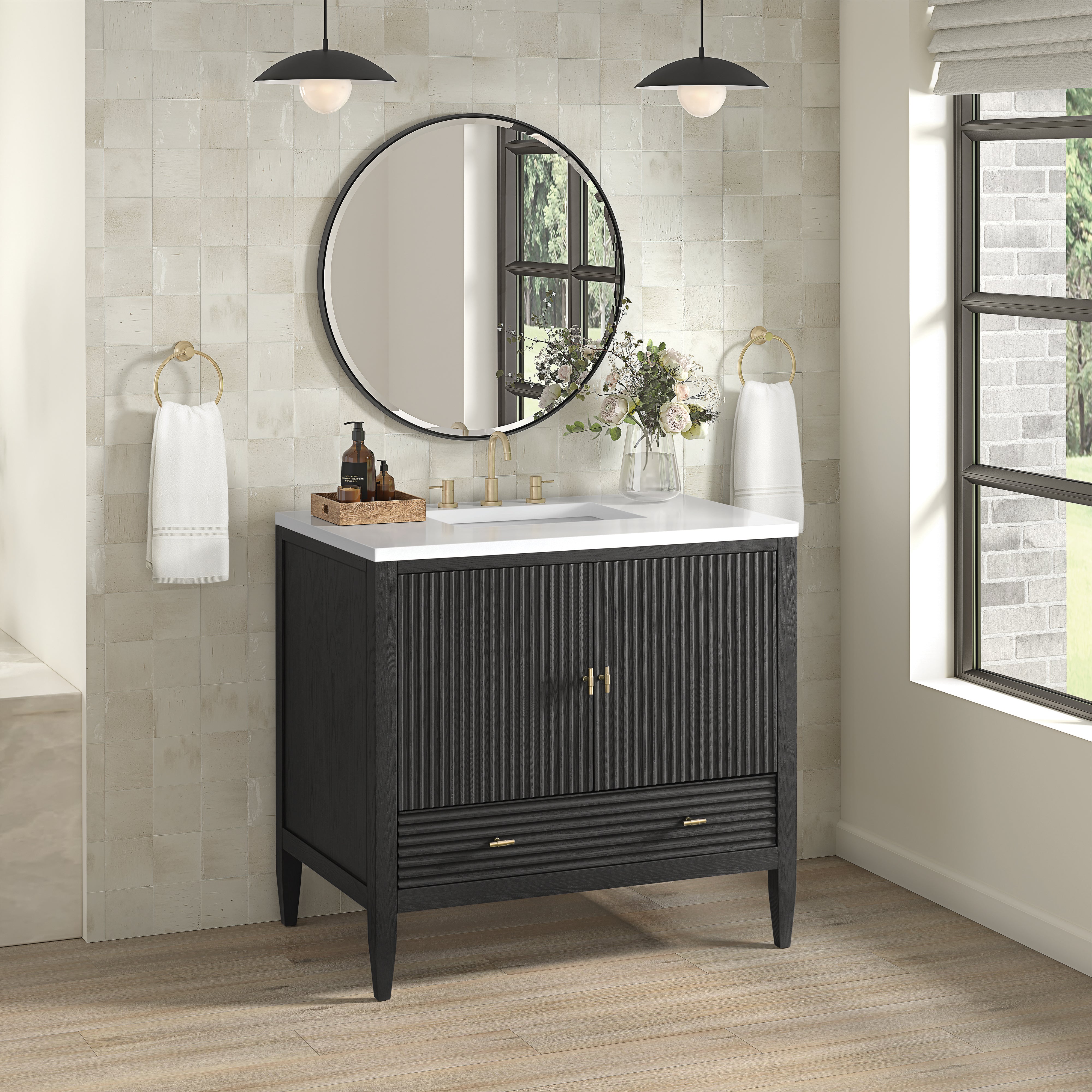 James Martin Myrrin 36" Vanity in Carbon Oak with 3cm Countertop
