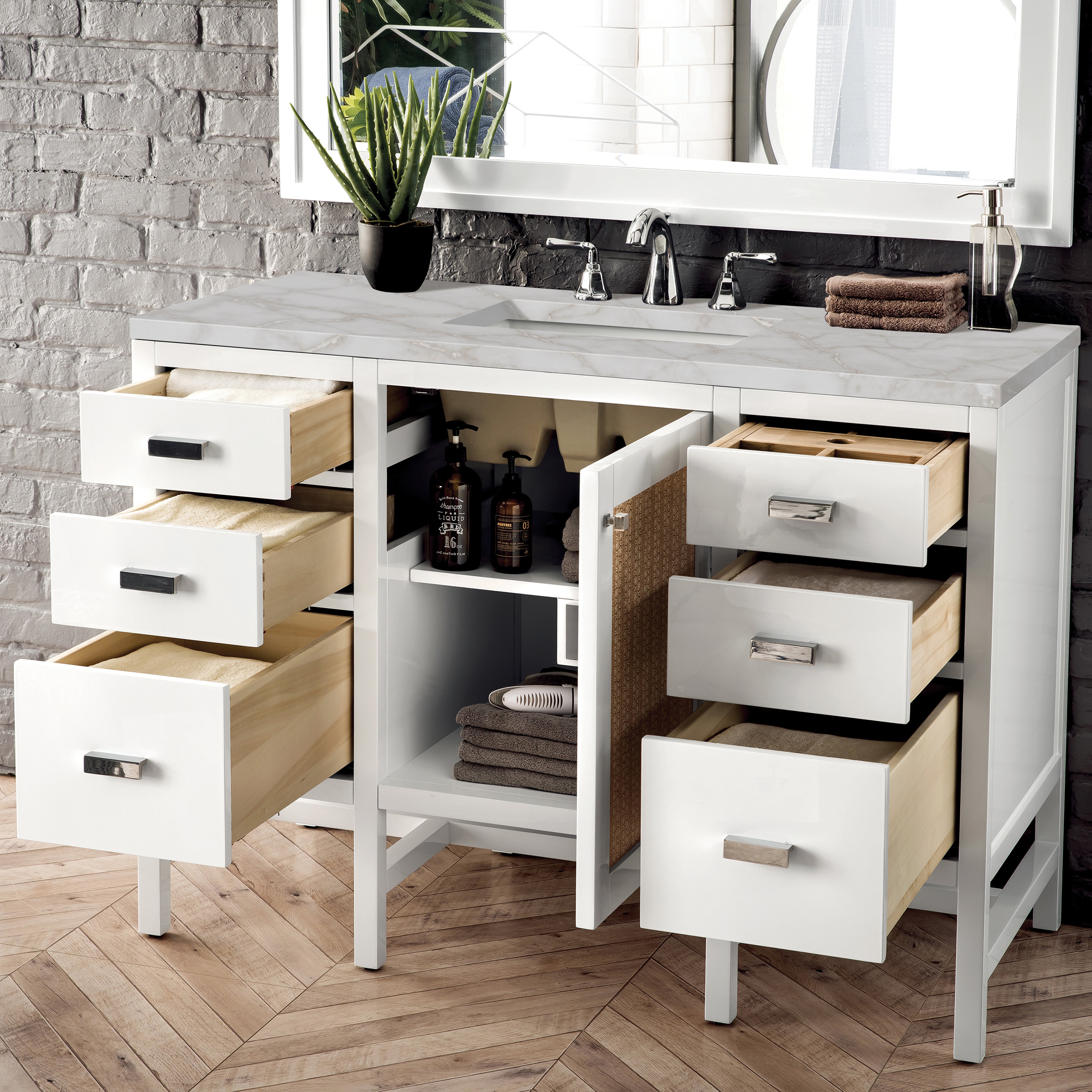 James Martin Addison 48" Single Vanity in Glossy White with 3cm Countertop