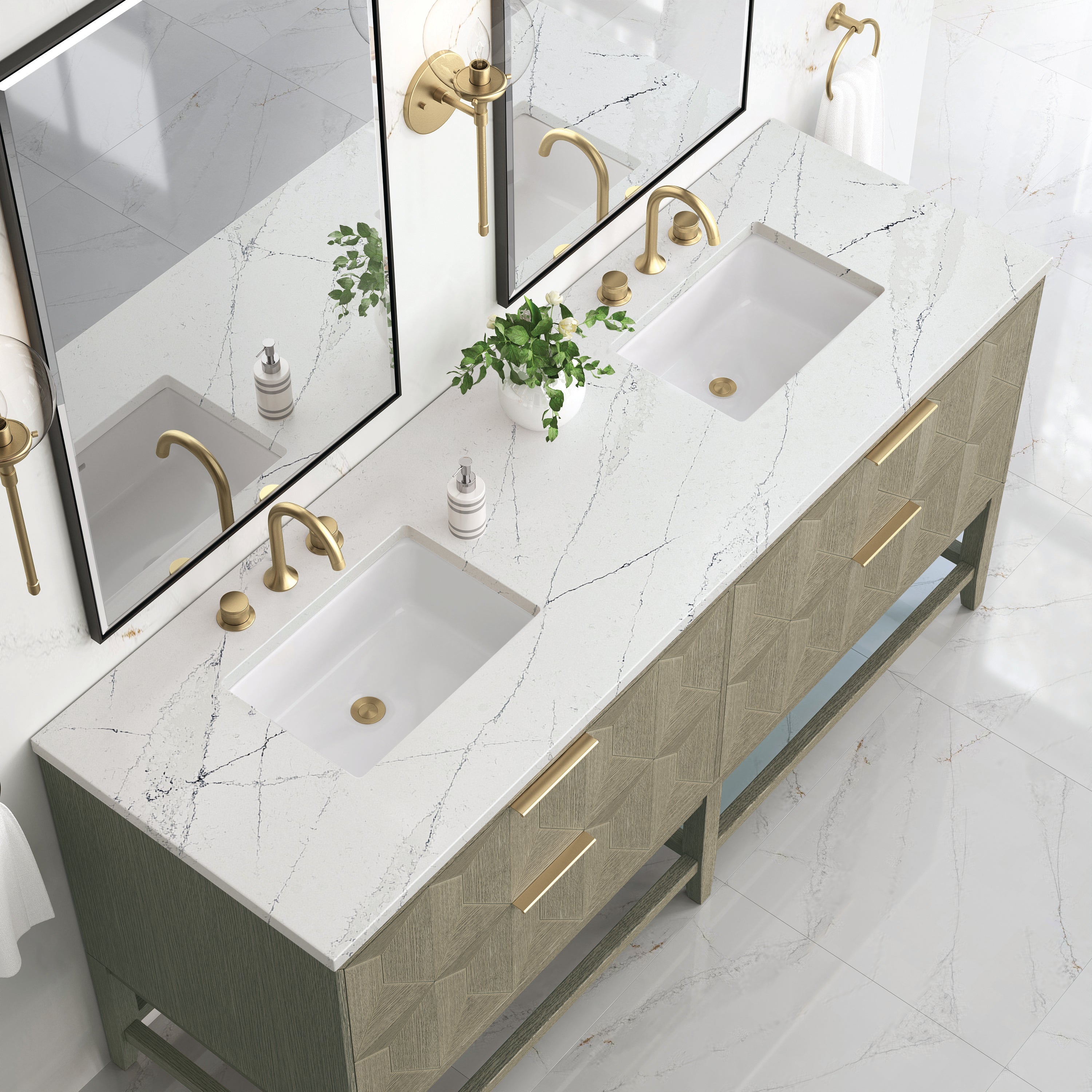 James Martin Emmeline 72" Double Vanity in Pebble Oak with 3cm Countertop