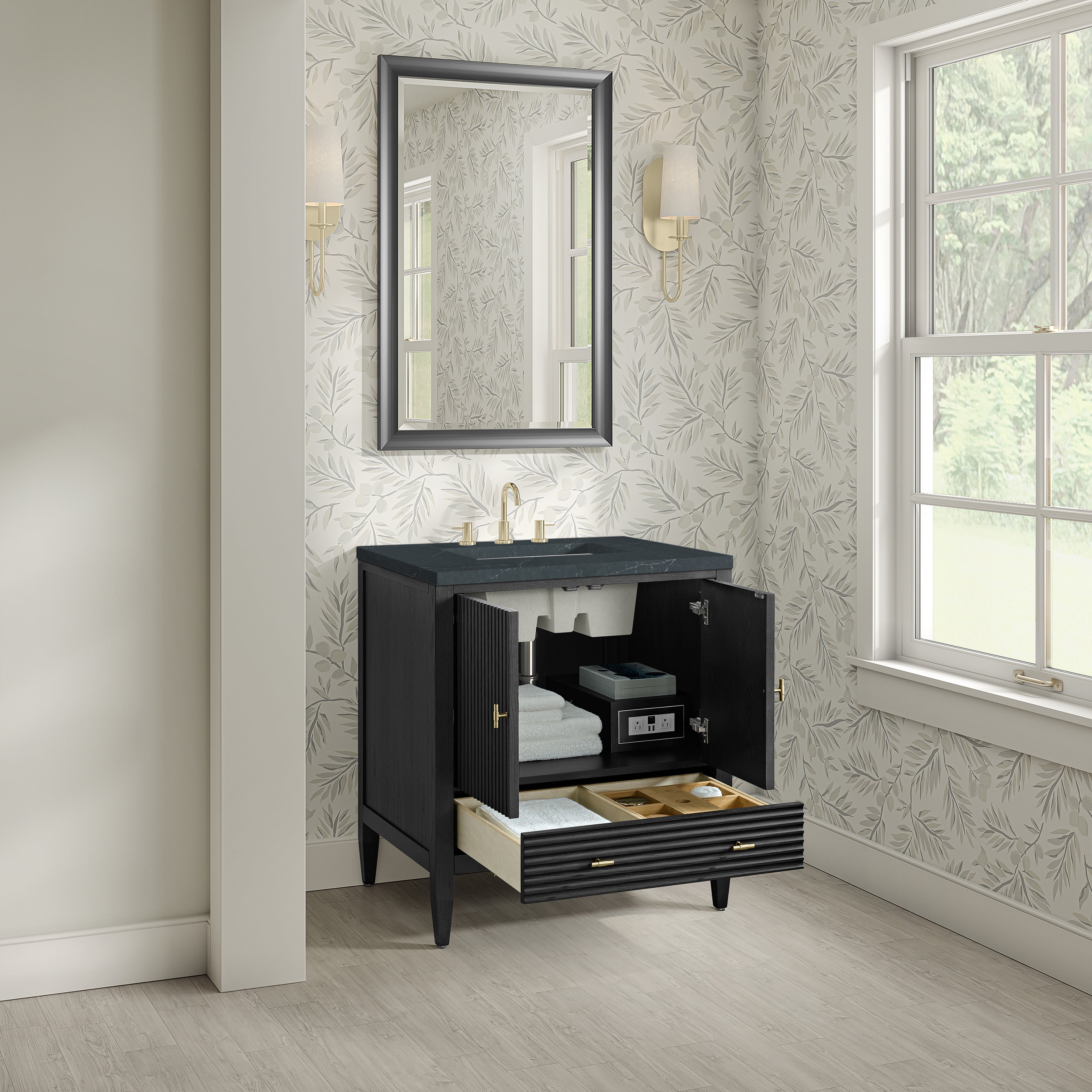 James Martin Myrrin 30" Single Vanity in Carbon Oak with 3cm Countertop