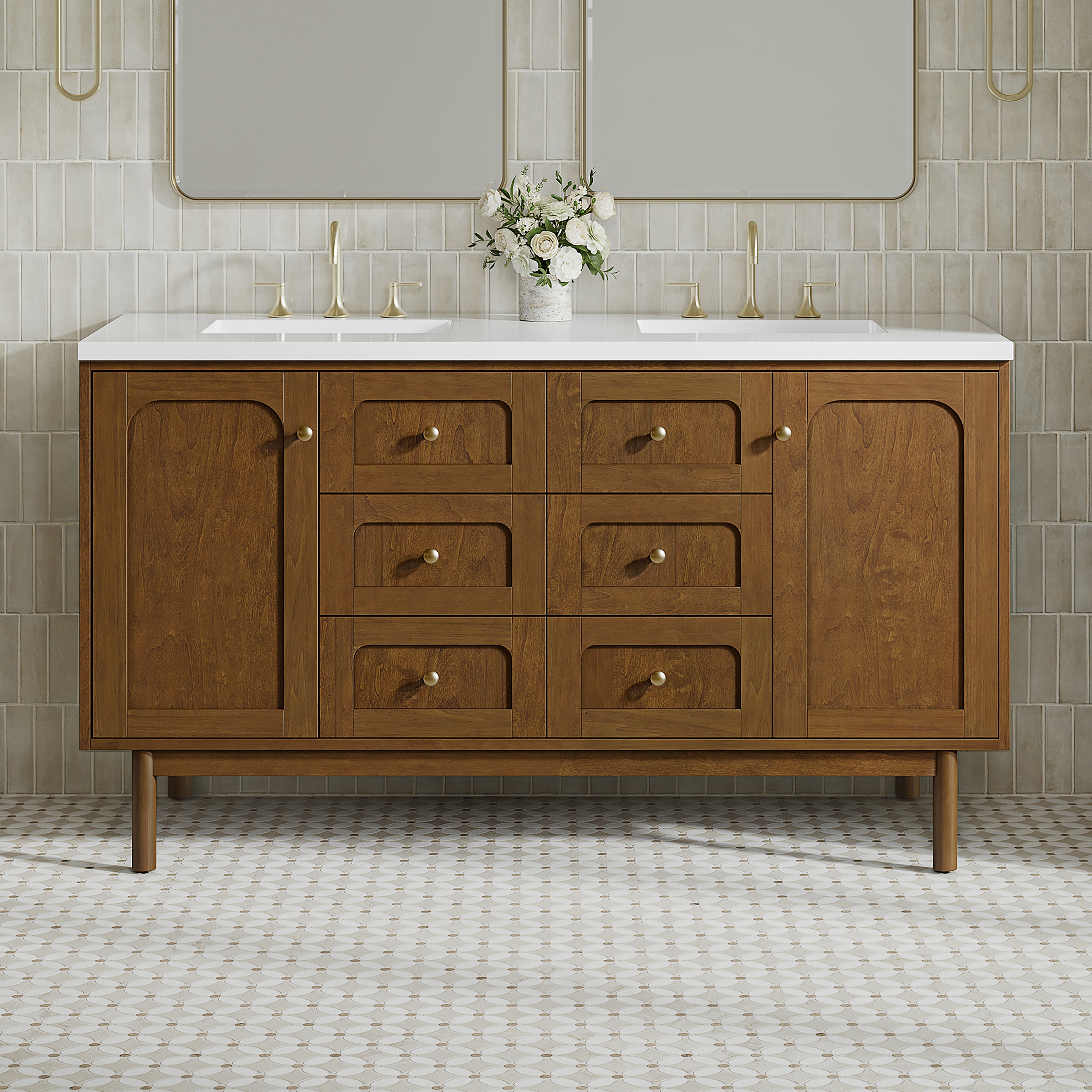 James Martin Laurent 60" Double Vanity in Honey Oak with 3cm Countertop
