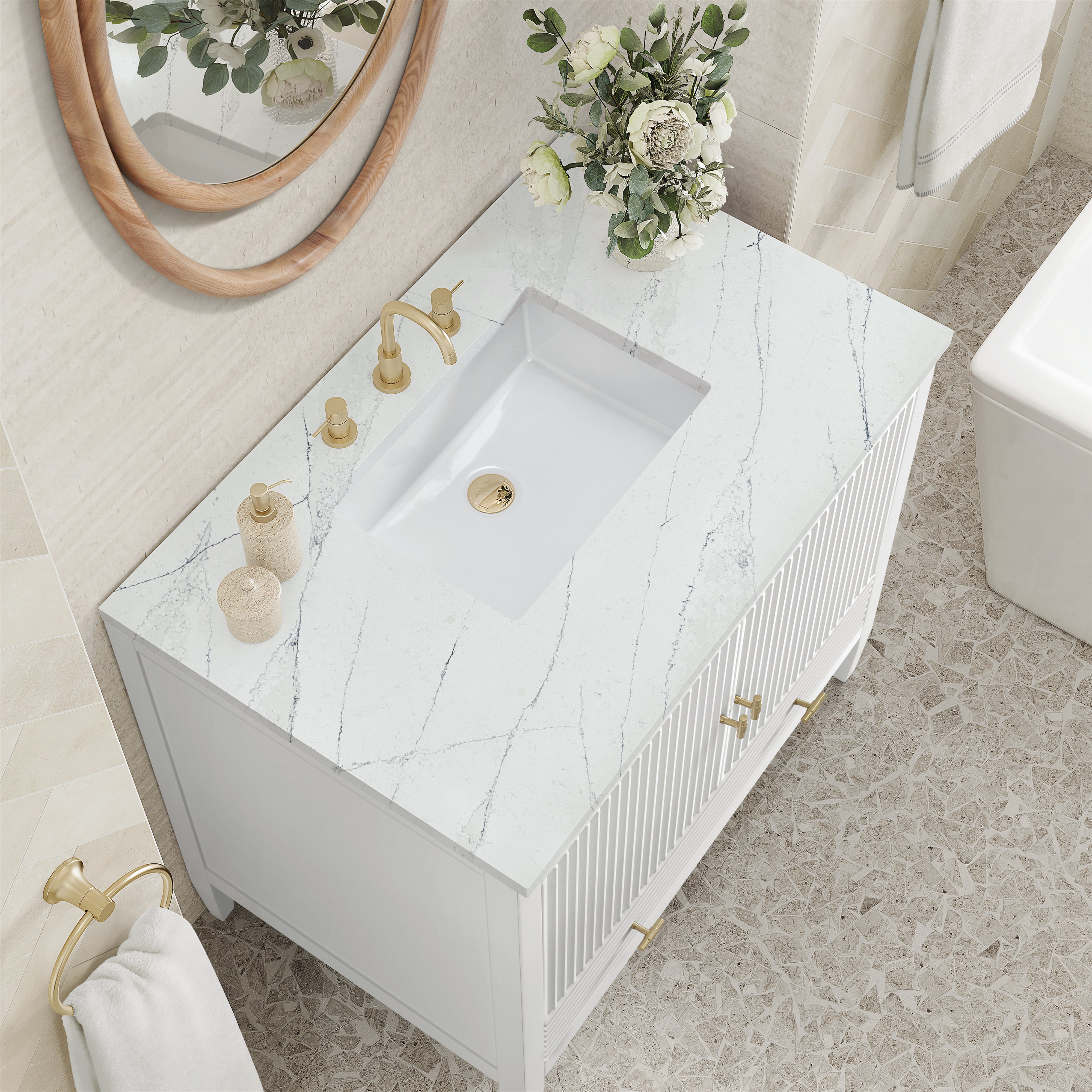 James Martin Myrrin 36" Vanity in Bright White with 3cm Countertop