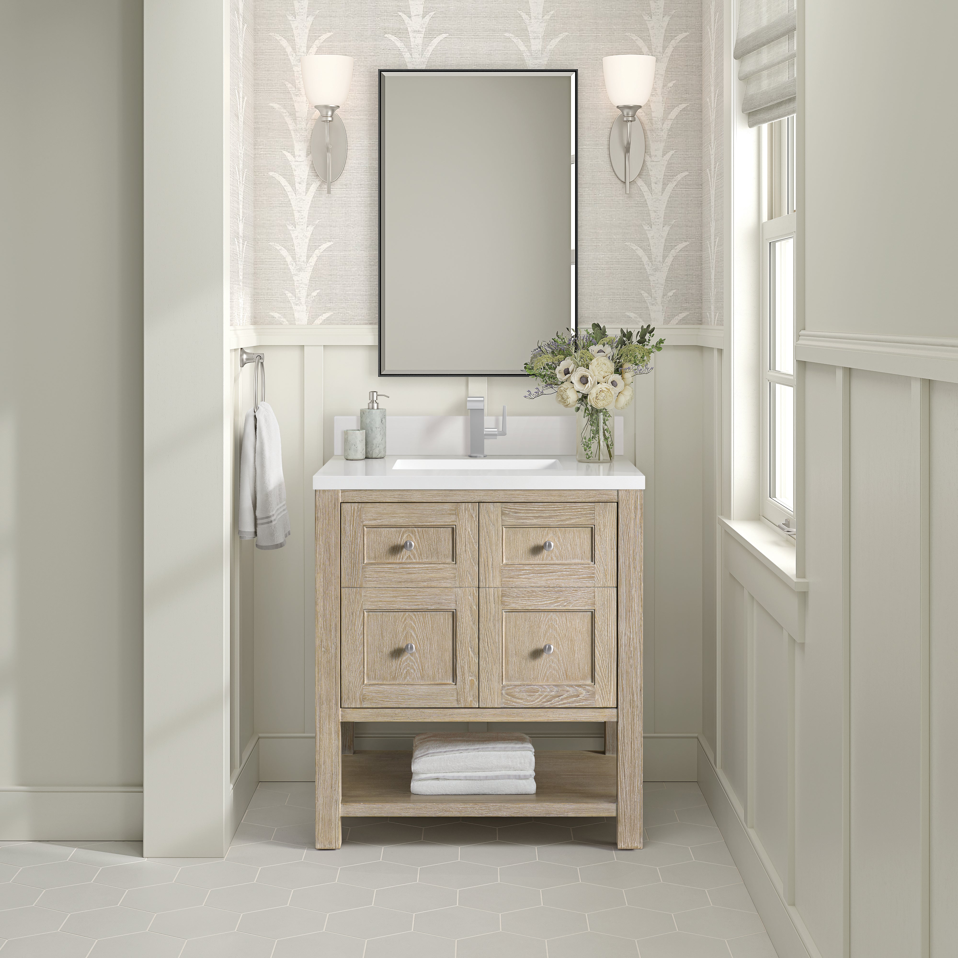 James Martin Breckenridge 30" Single Vanity in Whitewashed Oak with 3cm Countertop