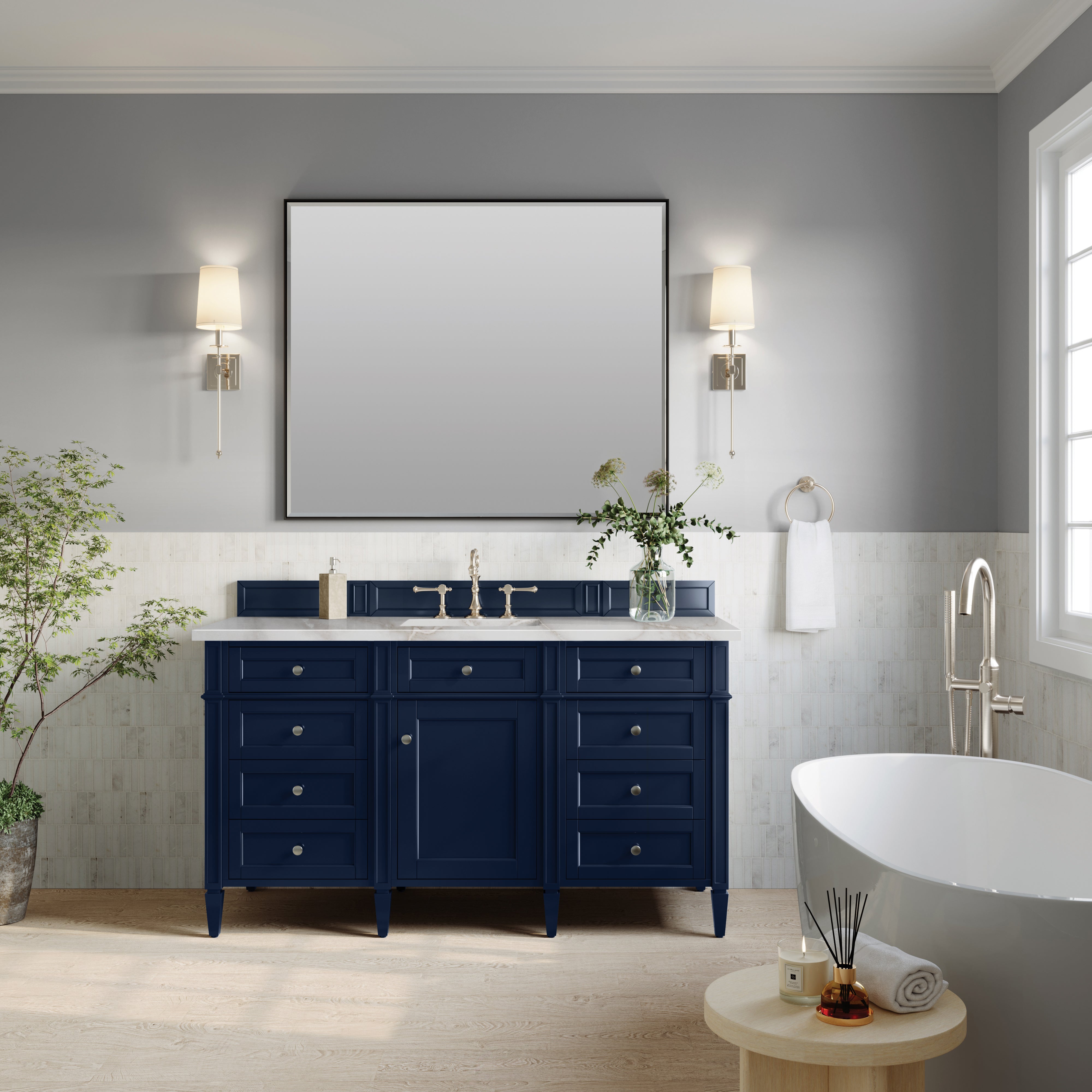 James Martin Brittany 60" Single Vanity in Victory Bleu with 3cm Countertop and FreePower Wireless Charger