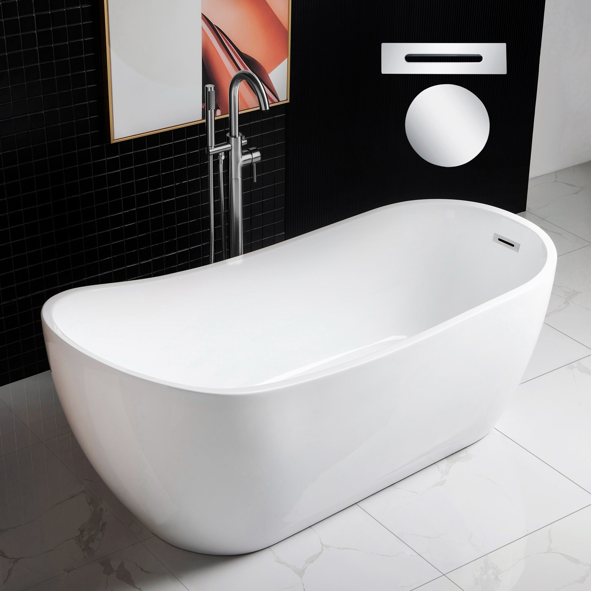 WOODBRIDGE 67" Acrylic Freestanding Bathtub Contemporary Soaking Tub with Drain & Overflow, B0001