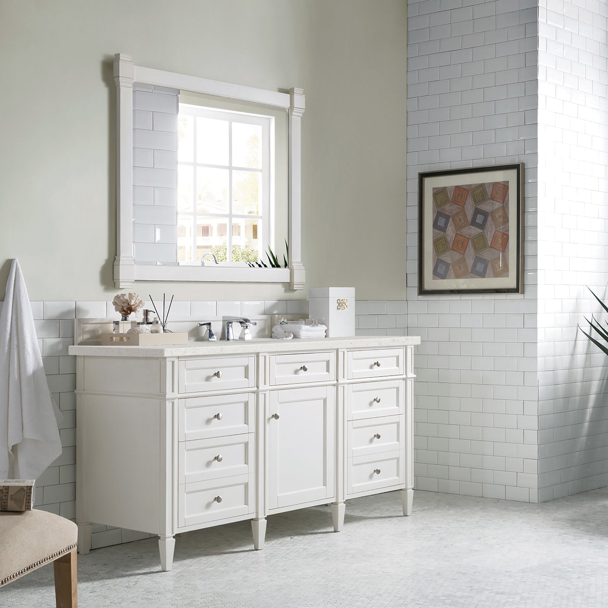 James Martin Brittany 60" Single Vanity in Bright White with 3cm Countertop