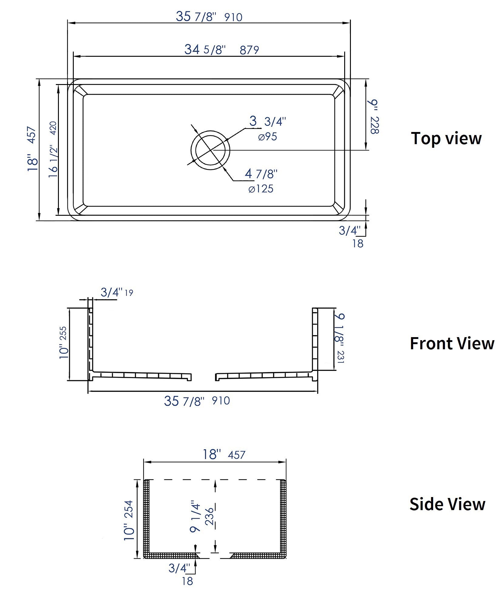 ALFI brand ABF3618 Smooth Apron 36" x 18" Single Bowl Fireclay Farm Sink