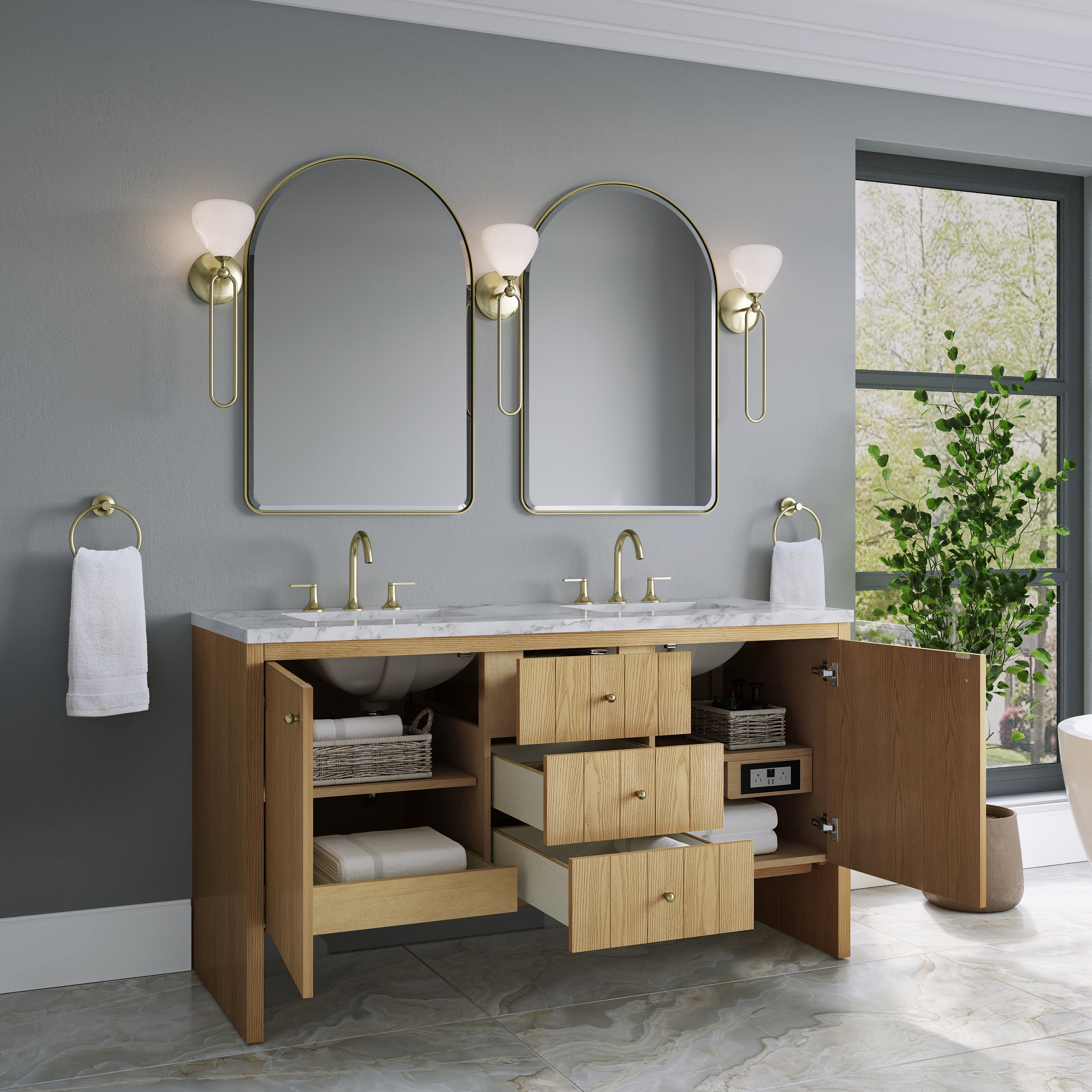 James Martin Hudson 60" Double Vanity in Light Natural Oak with 3cm Countertop