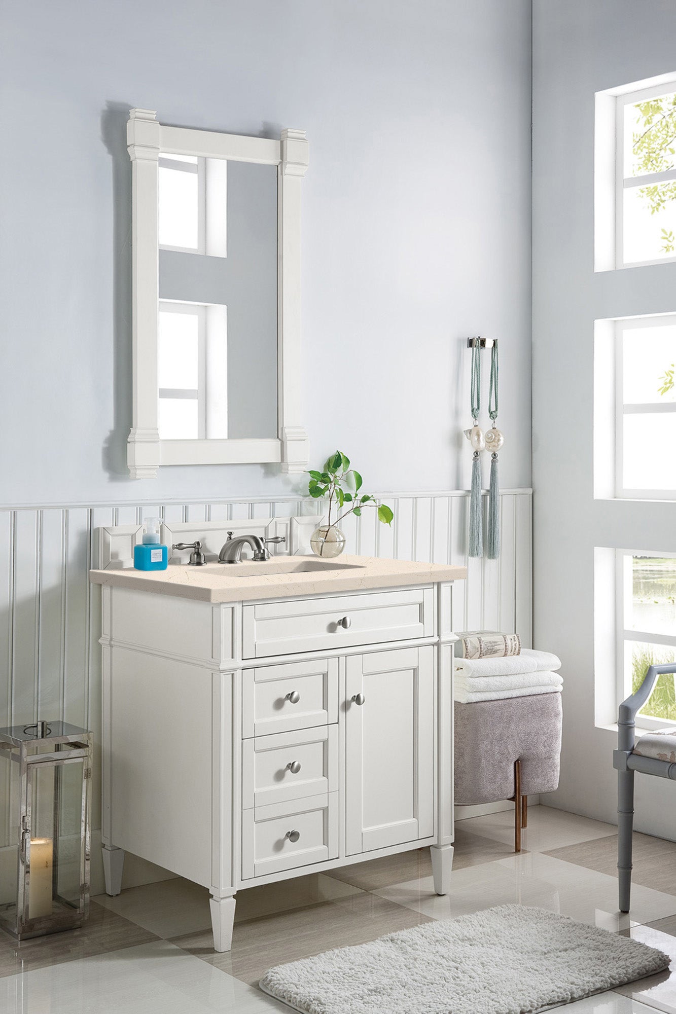 James Martin Brittany 30" Single Vanity in Bright White with 3cm Countertop