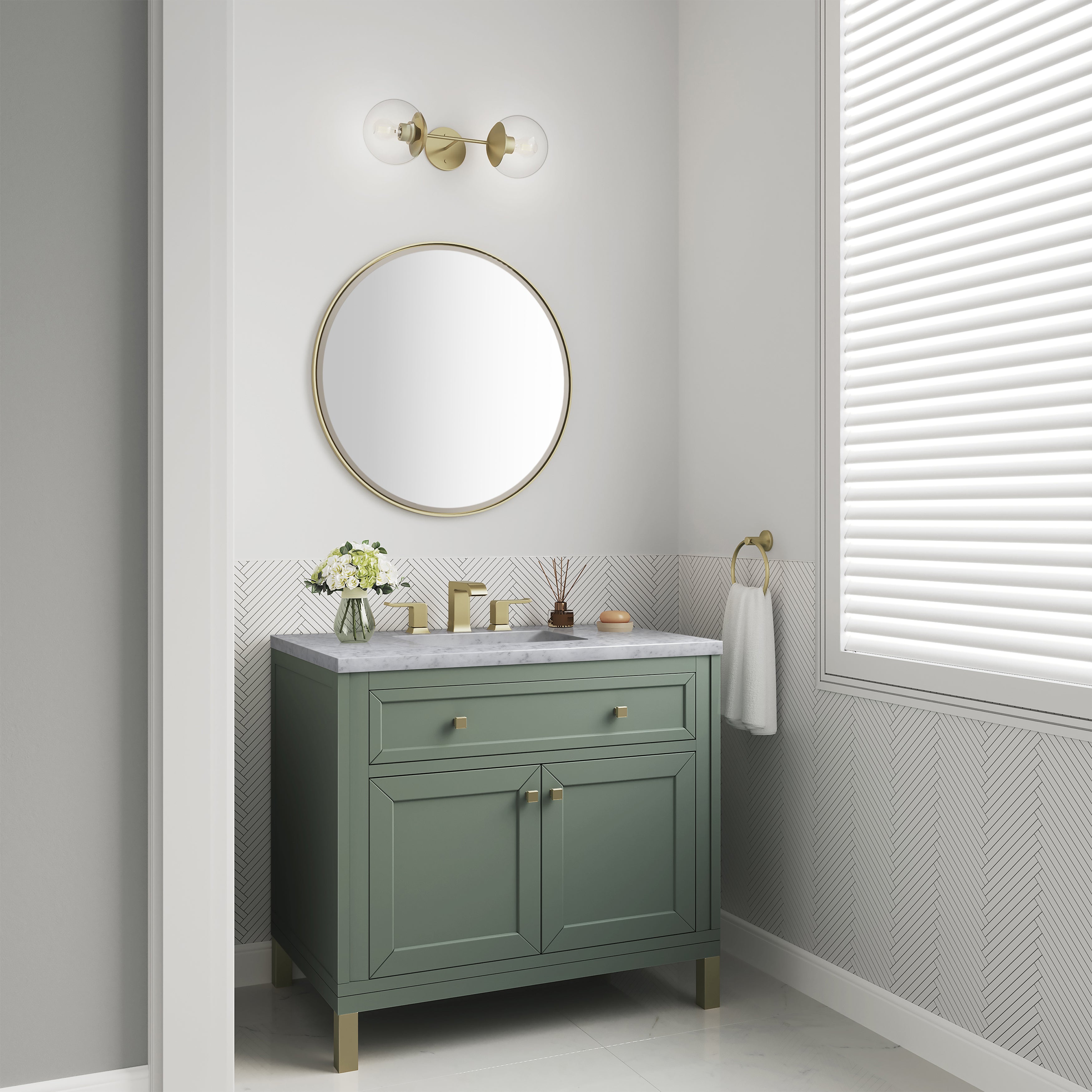 James Martin Chicago 36" Single Vanity in Smokey Celadon with 3cm Countertop