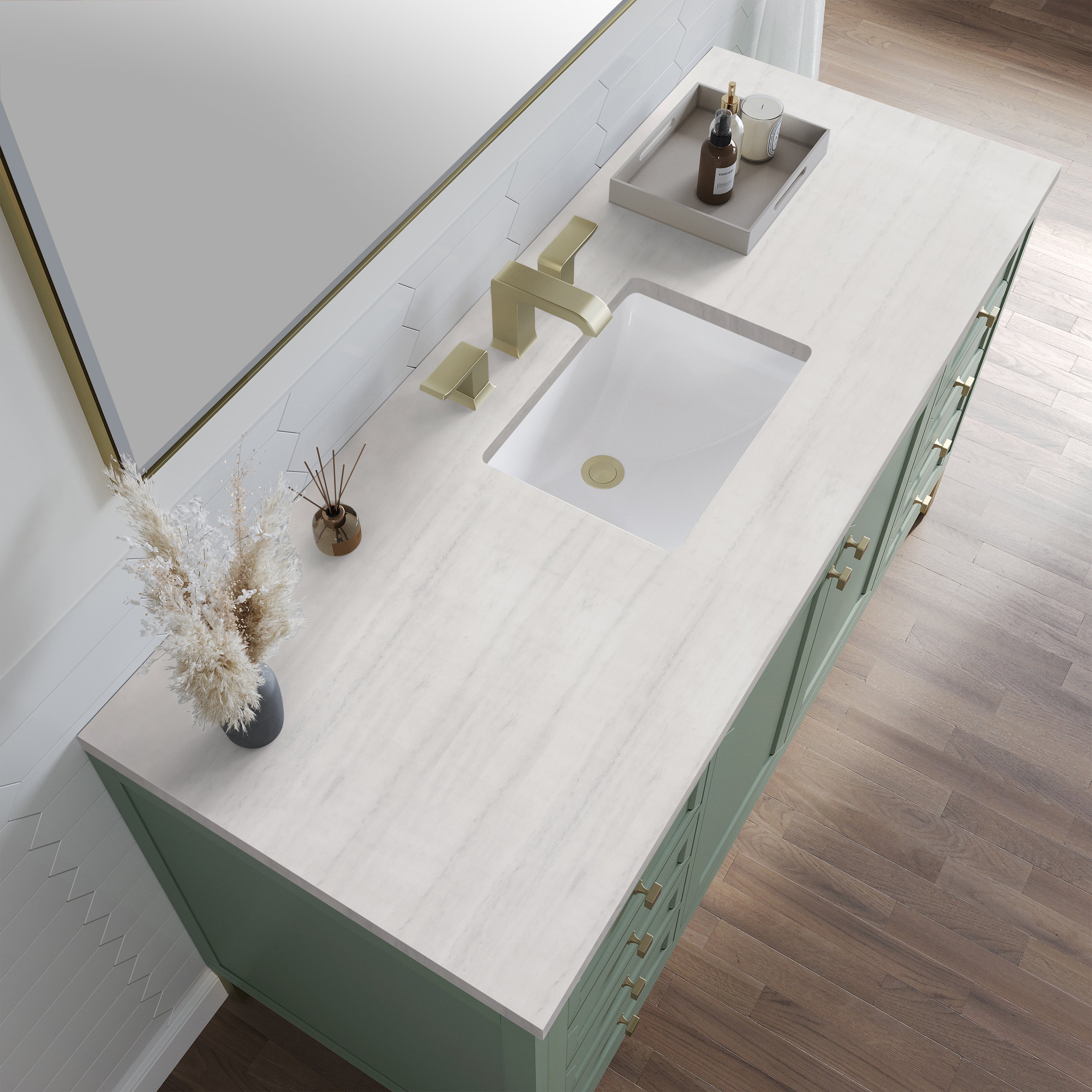 James Martin Chicago 60" Single Vanity in Smokey Celadon with 3cm Countertop