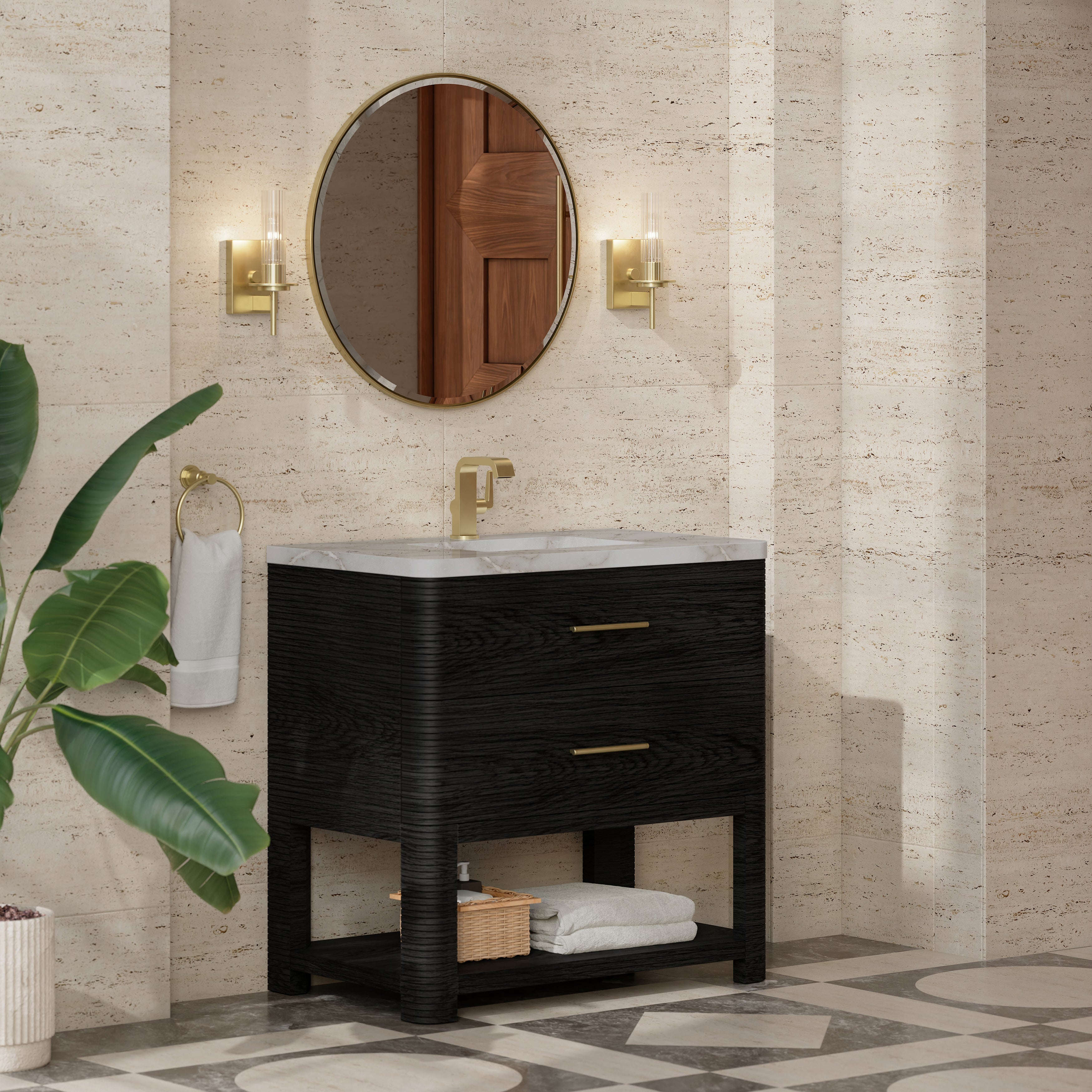 James Martin Lucian 36" Single Vanity in Carbon Oak with 3cm Countertop
