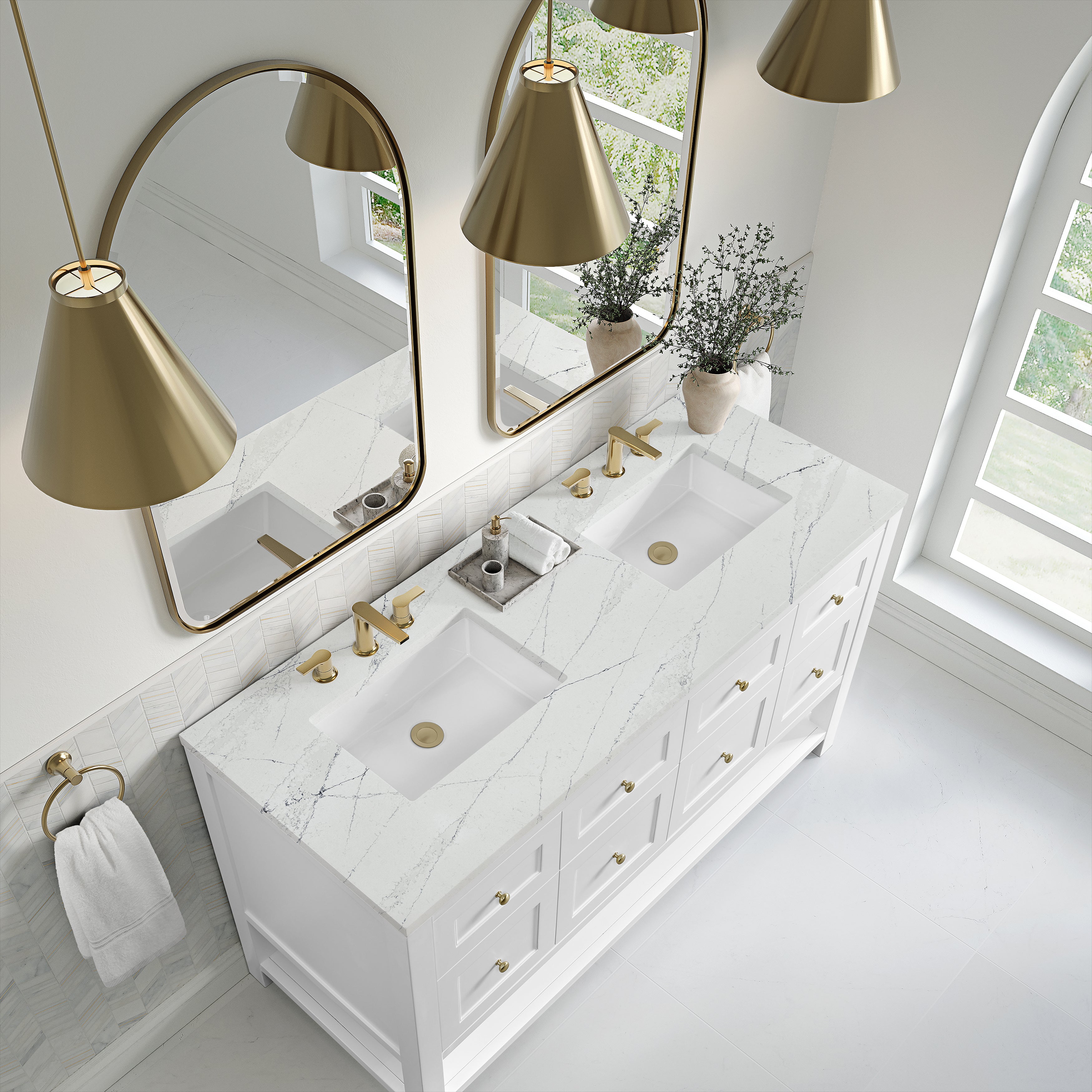 James Martin Breckenridge 60" Double Vanity in Bright White with 3cm Countertop