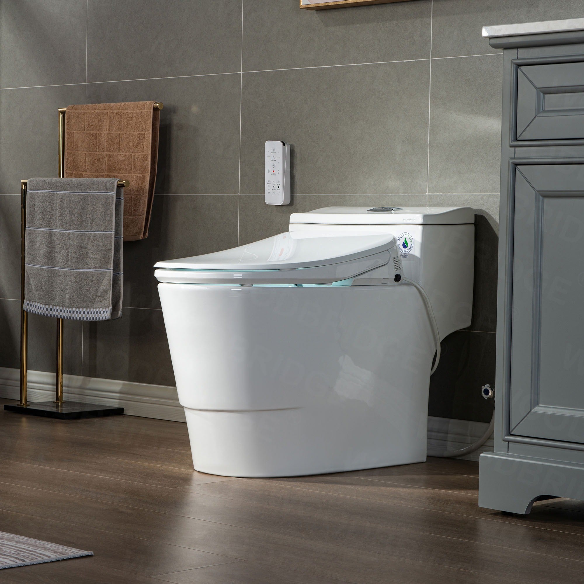 WOODBRIDGE T-0047 One Piece 1.1GPF/1.6 GPF Dual Flush Elongated Toilet with Advance Smart Bidet Toilet in White