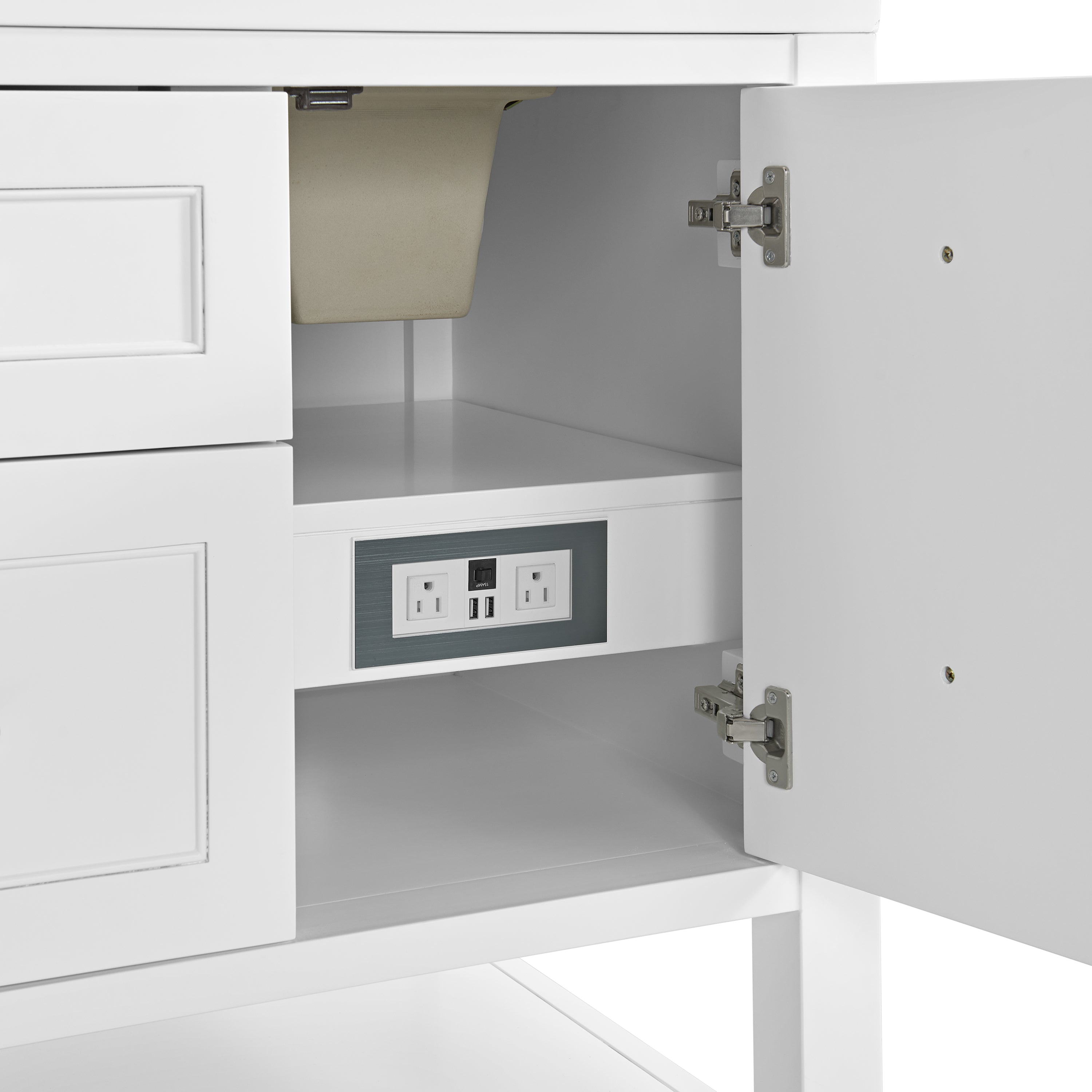 James Martin Breckenridge 60" Double Vanity in Bright White with 3cm Countertop and FreePower Wireless Charger