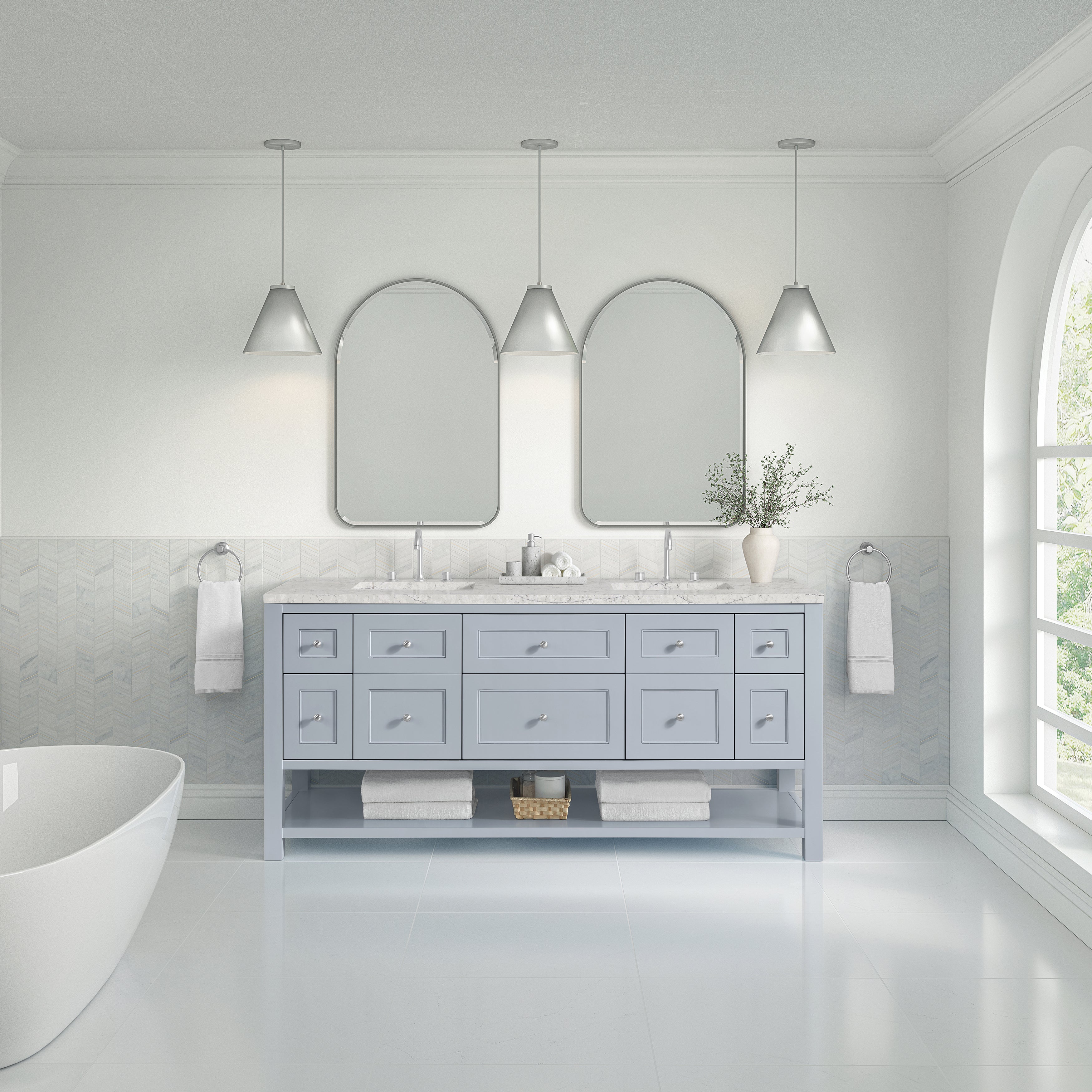 James Martin Breckenridge 72" Double Vanity in Serenity Blue with 3cm Countertop and FreePower Wireless Charger