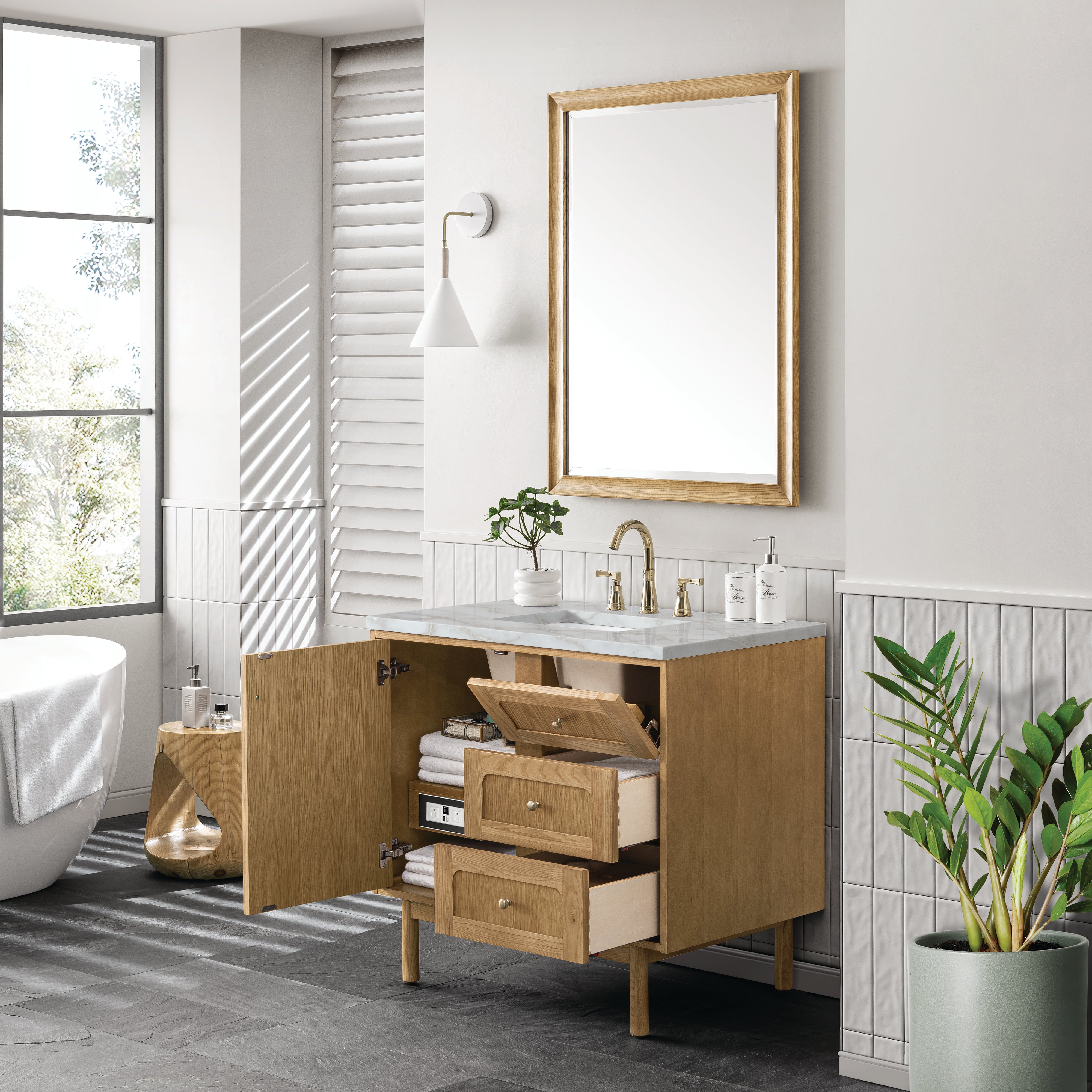 James Martin Laurent 36" Single Vanity in Light Natural Oak with 3cm Countertop