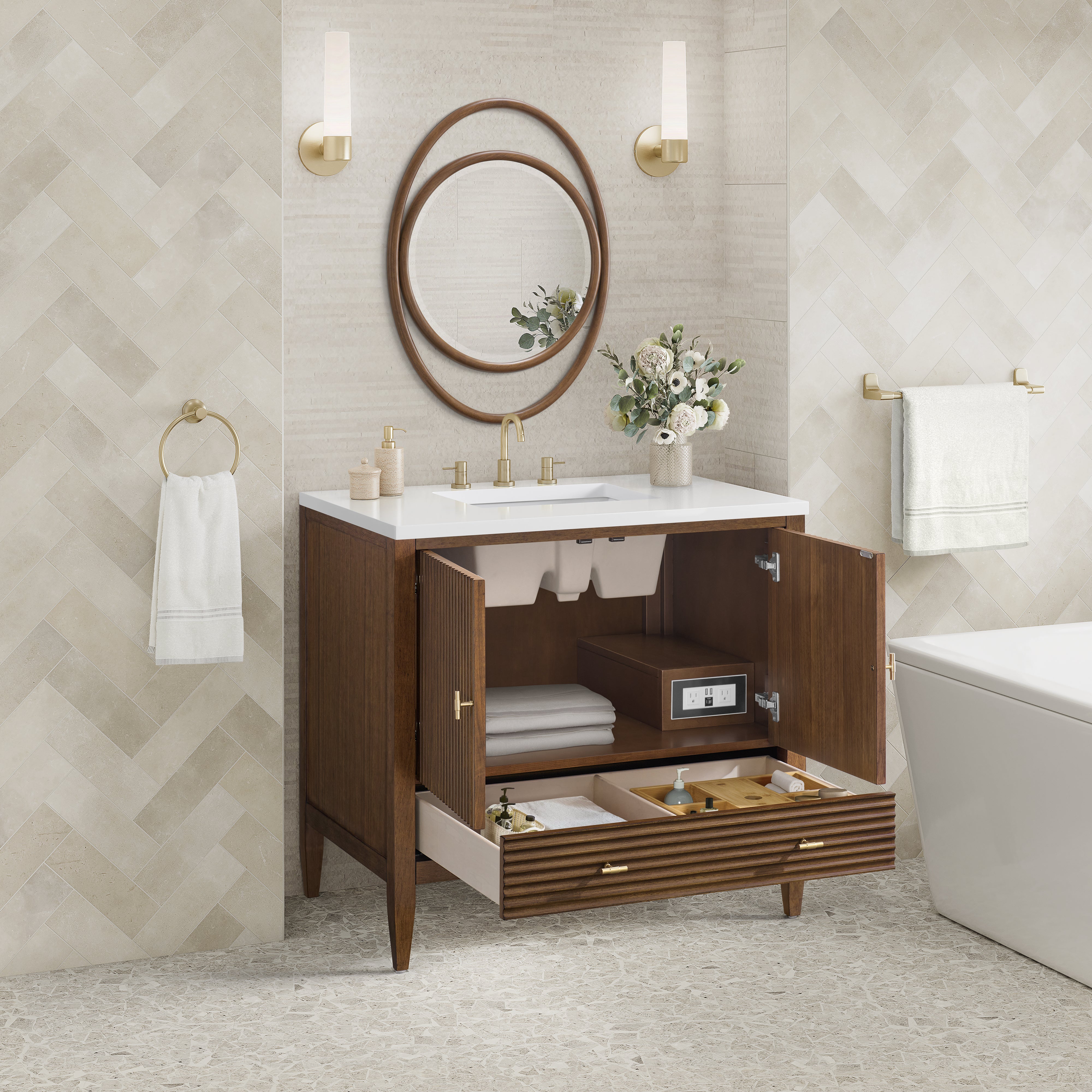 James Martin Myrrin 36" Vanity in Mid Century Walnut with 3cm Countertop