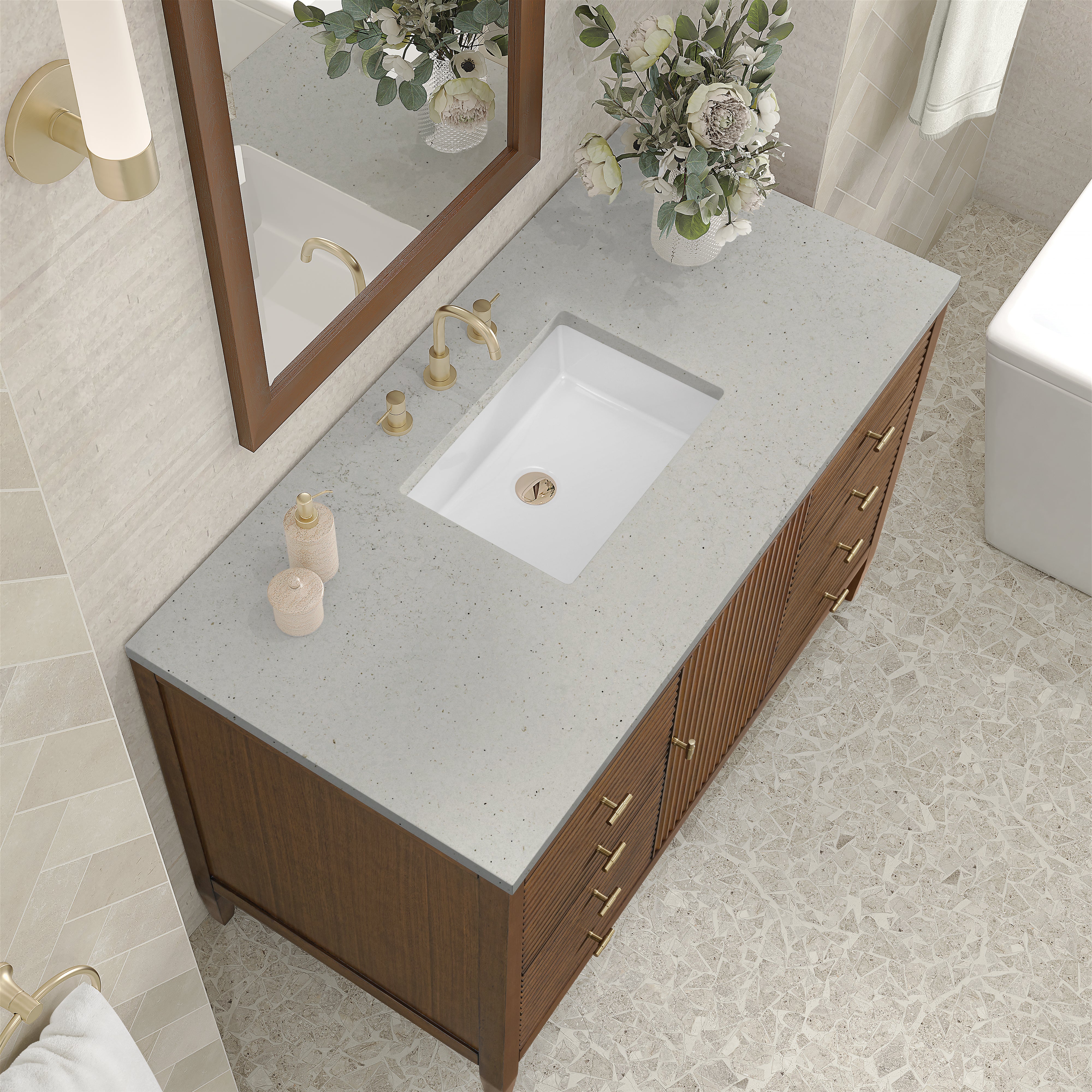 James Martin Myrrin 48" Single Vanity in Mid Century Walnut with 3cm Countertop