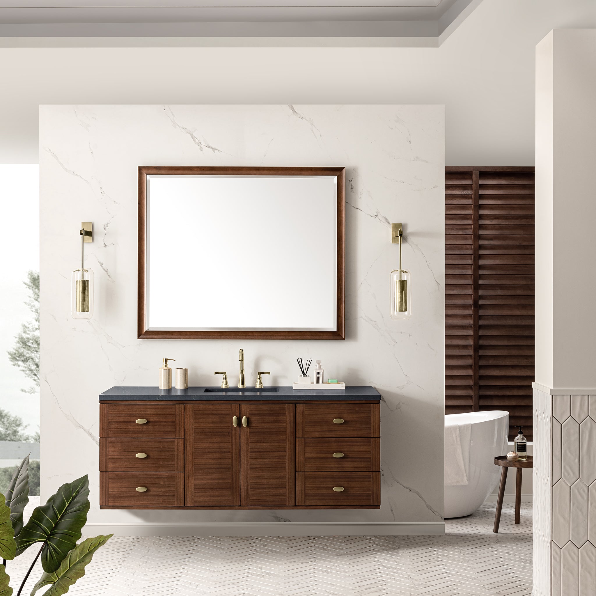 James Martin Amberly 60" Single Vanity in Mid-Century Walnut with 3cm Countertop