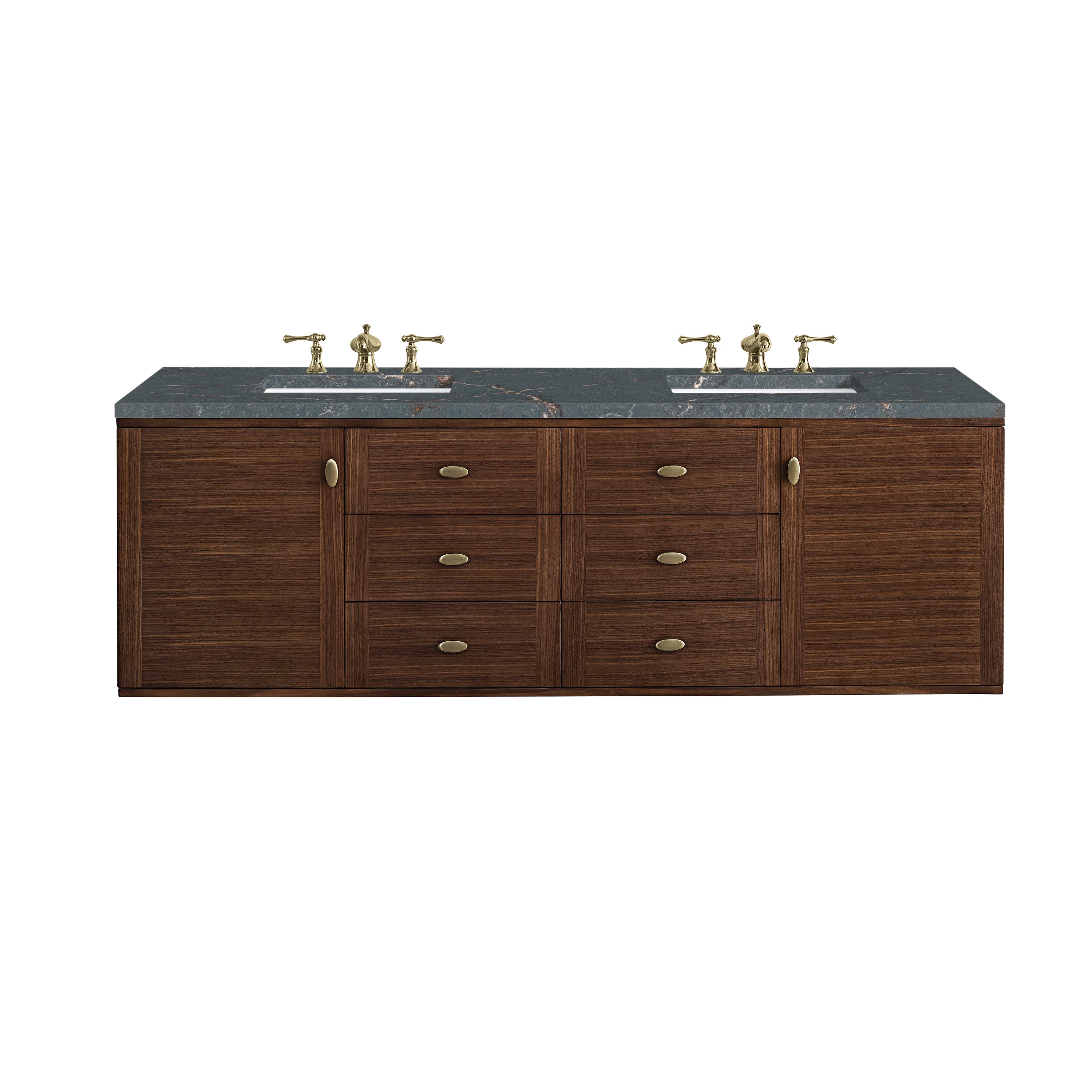 James Martin Amberly 72" Double Vanity in Mid-Century Walnut with 3cm Countertop