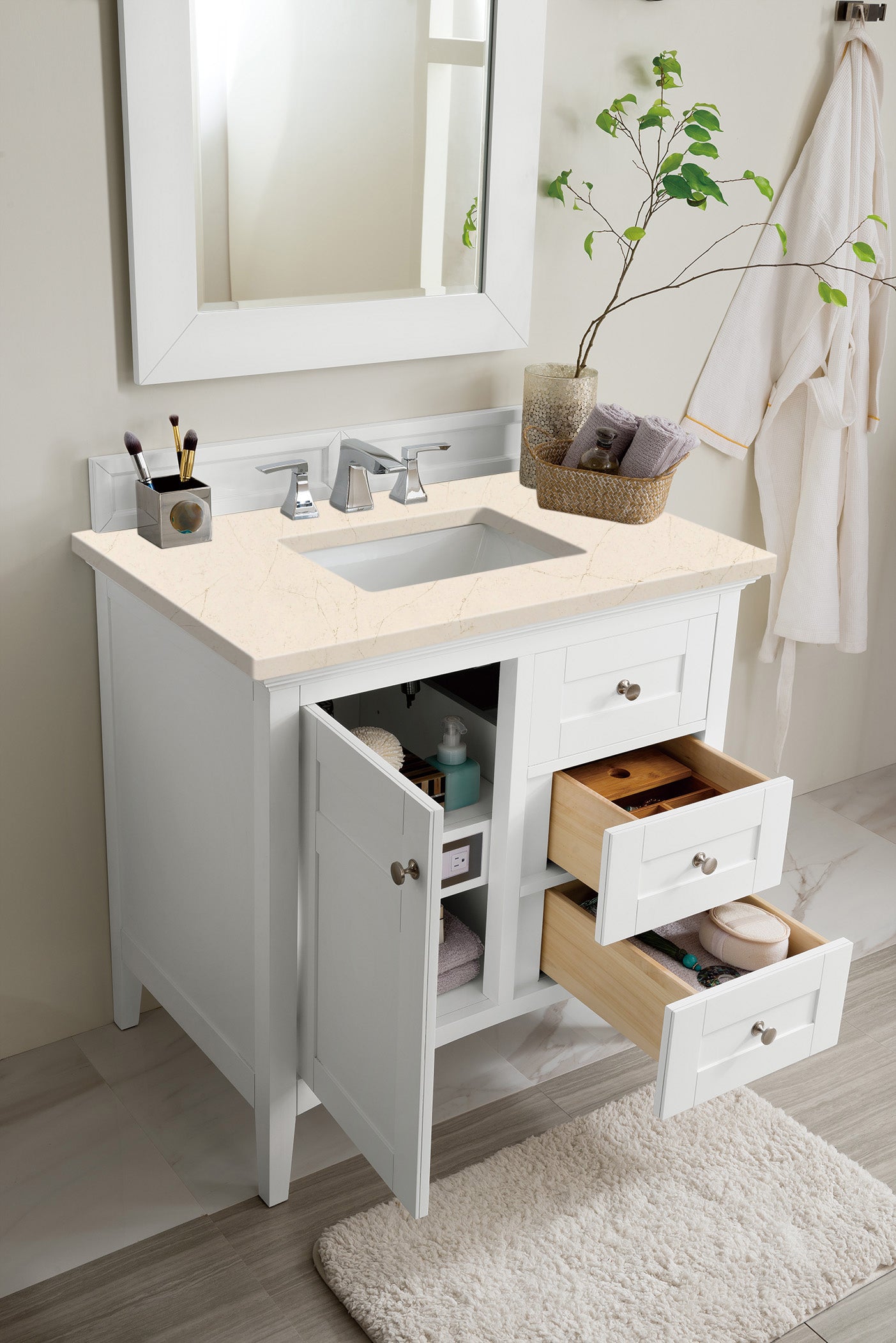 James Martin Palisades 36" Single Vanity in Bright White with 3cm Countertop