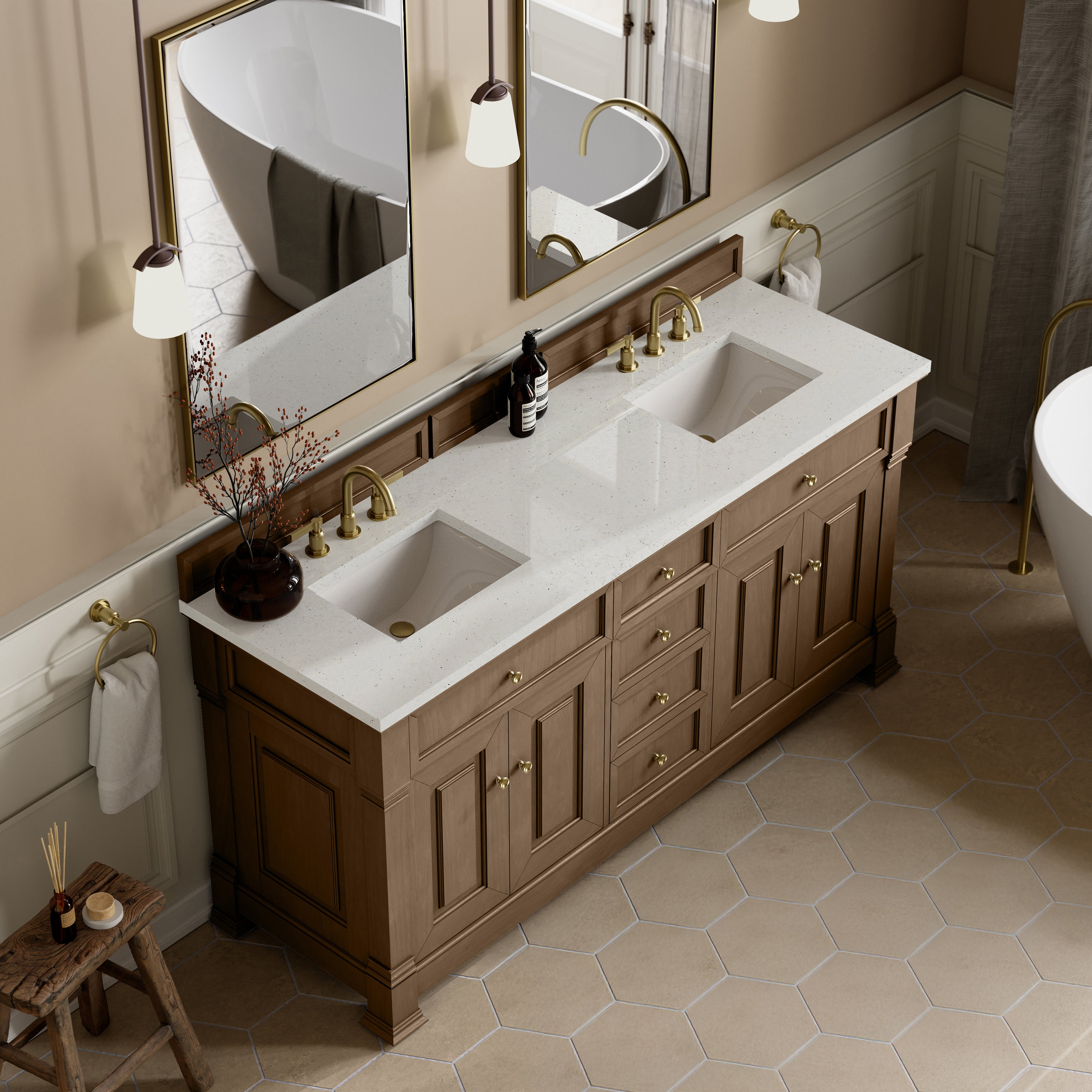 James Martin Brookfield 72" Double Vanity in Pecan with 3cm Countertop