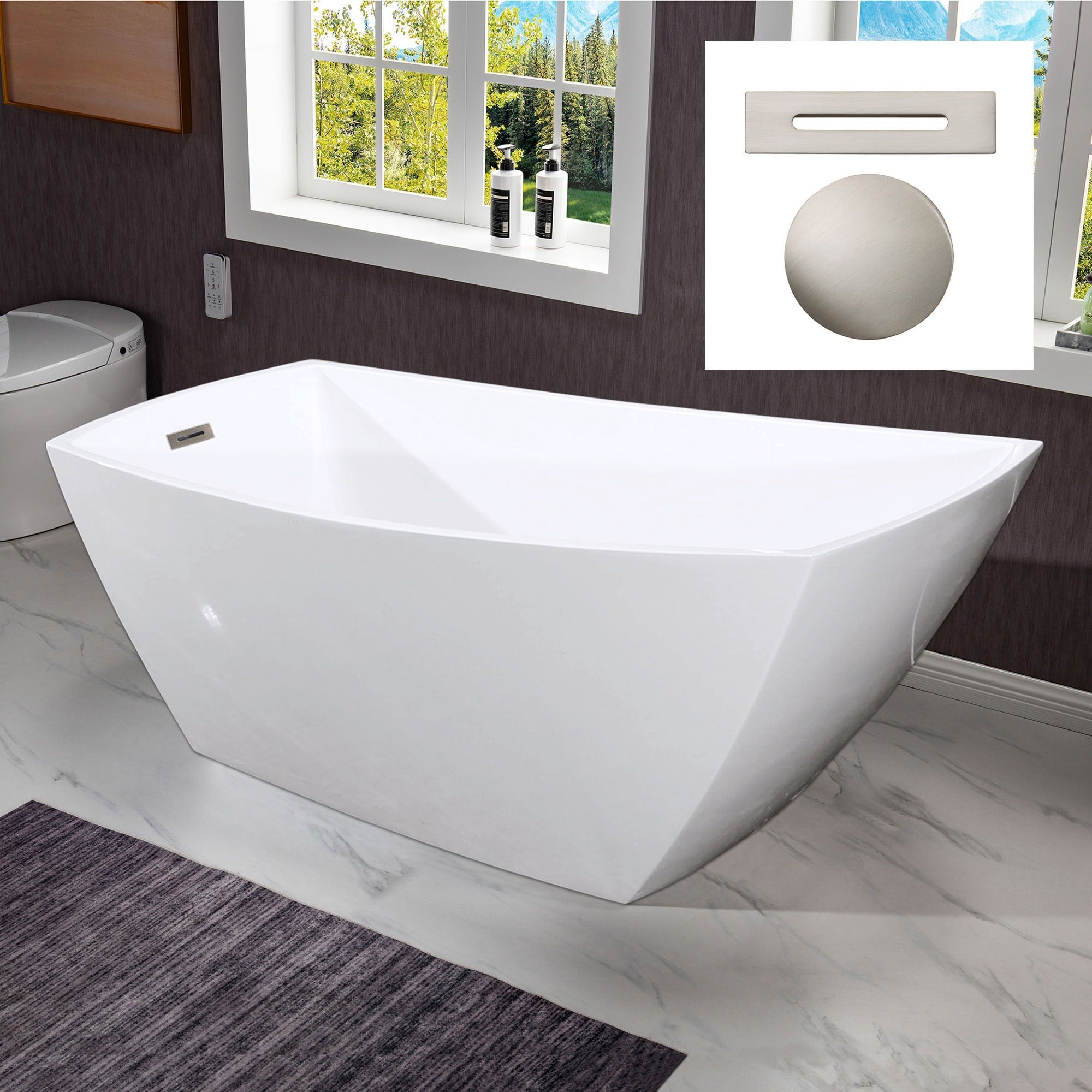 WOODBRIDGE 67" Acrylic Freestanding Bathtub Contemporary Soaking Tub with Drain & Overflow, B-1608