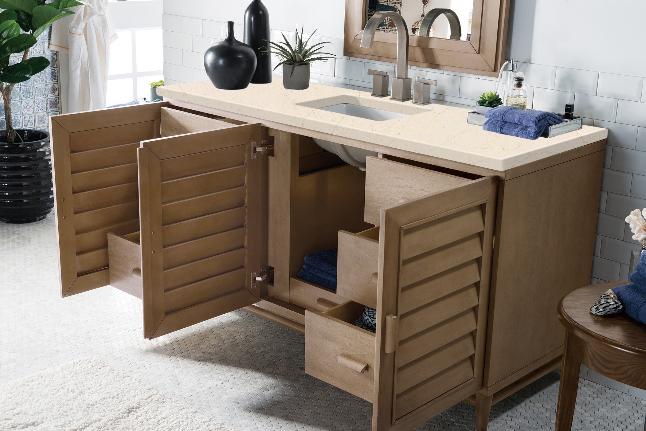 James Martin Portland 60" Single Vanity in Whitewashed Walnut with 3cm Countertop