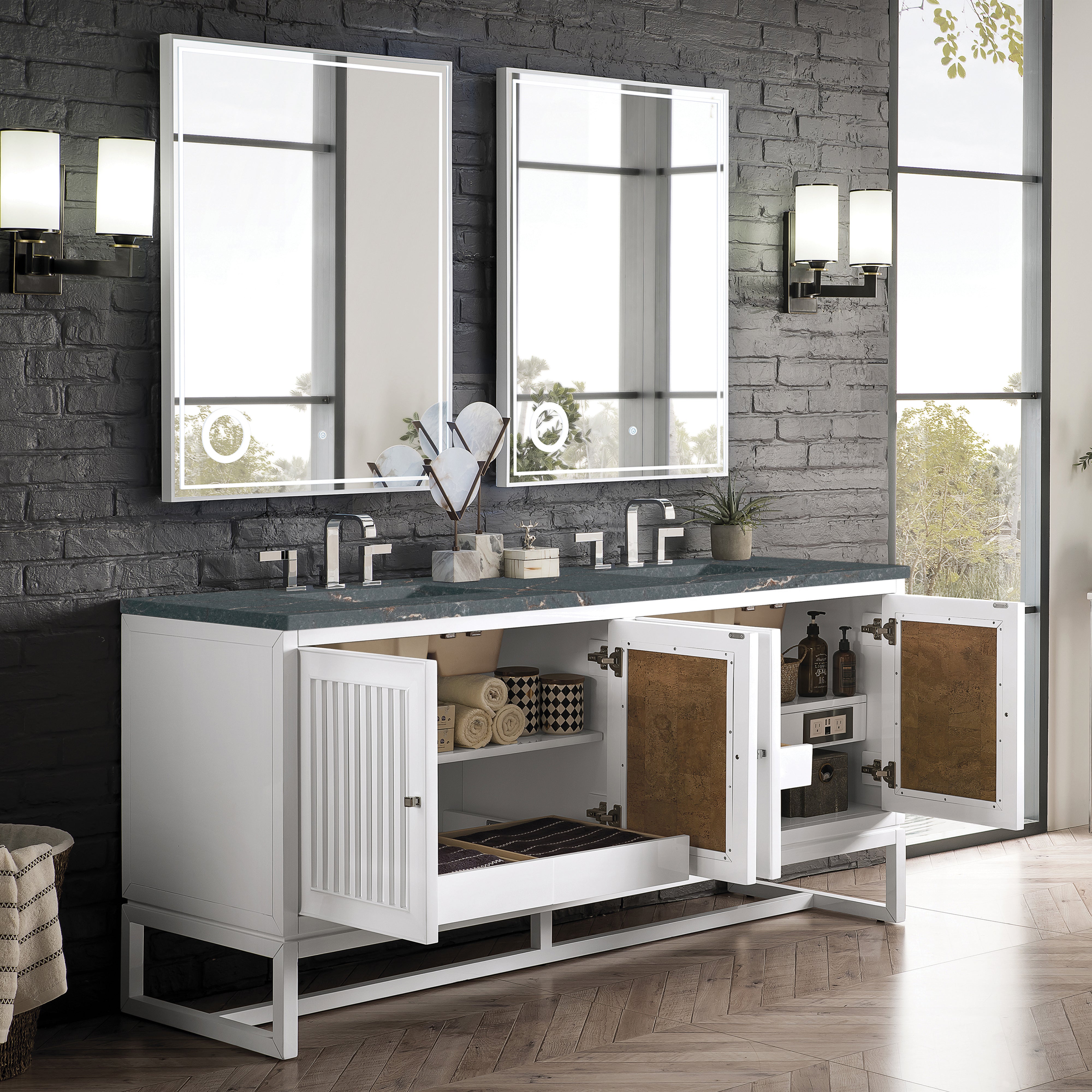 James Martin Athens 72" Double Vanity in Glossy White with 3cm Countertop