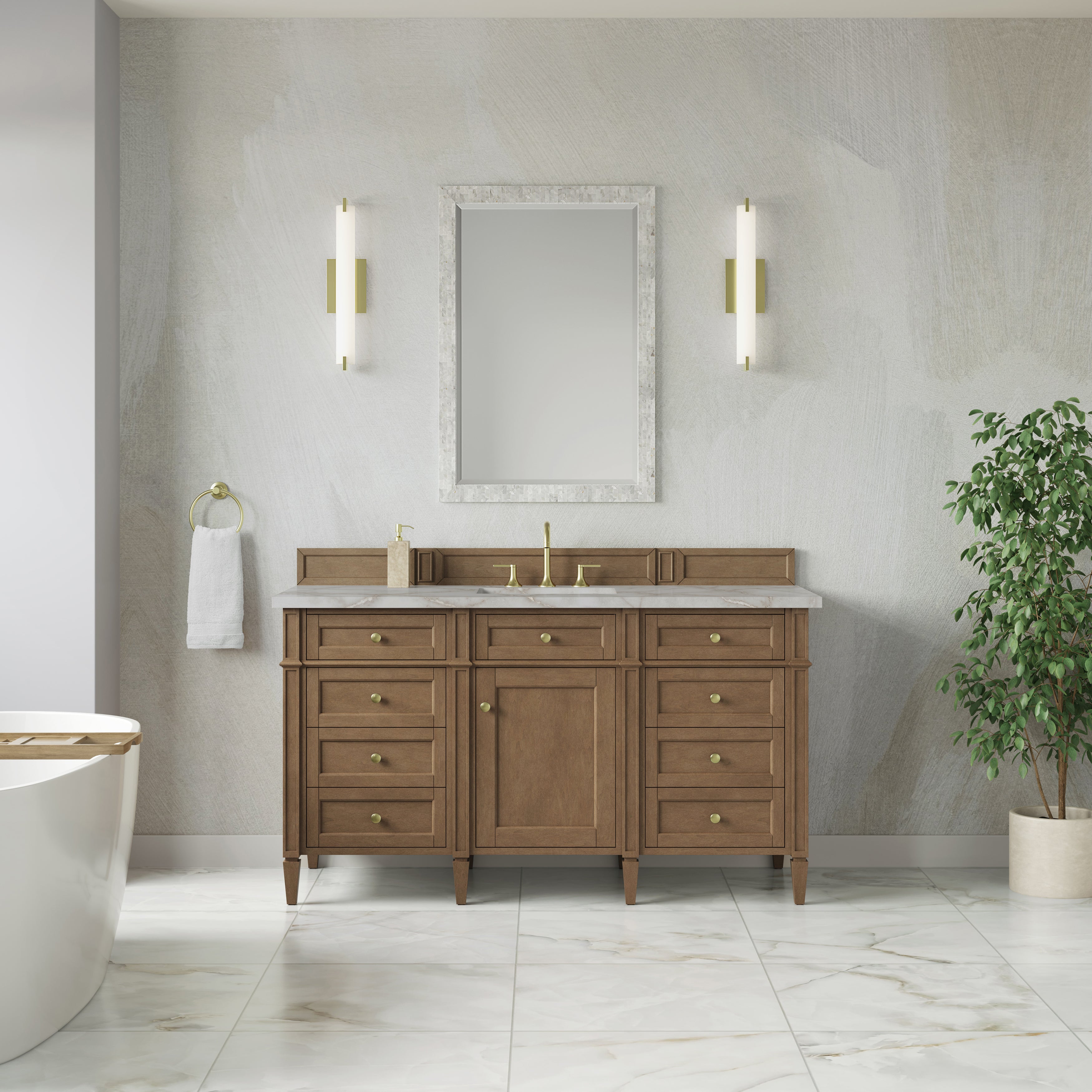 James Martin Brittany 60" Single Vanity in Pecan with 3cm Countertop and FreePower Wireless Charger