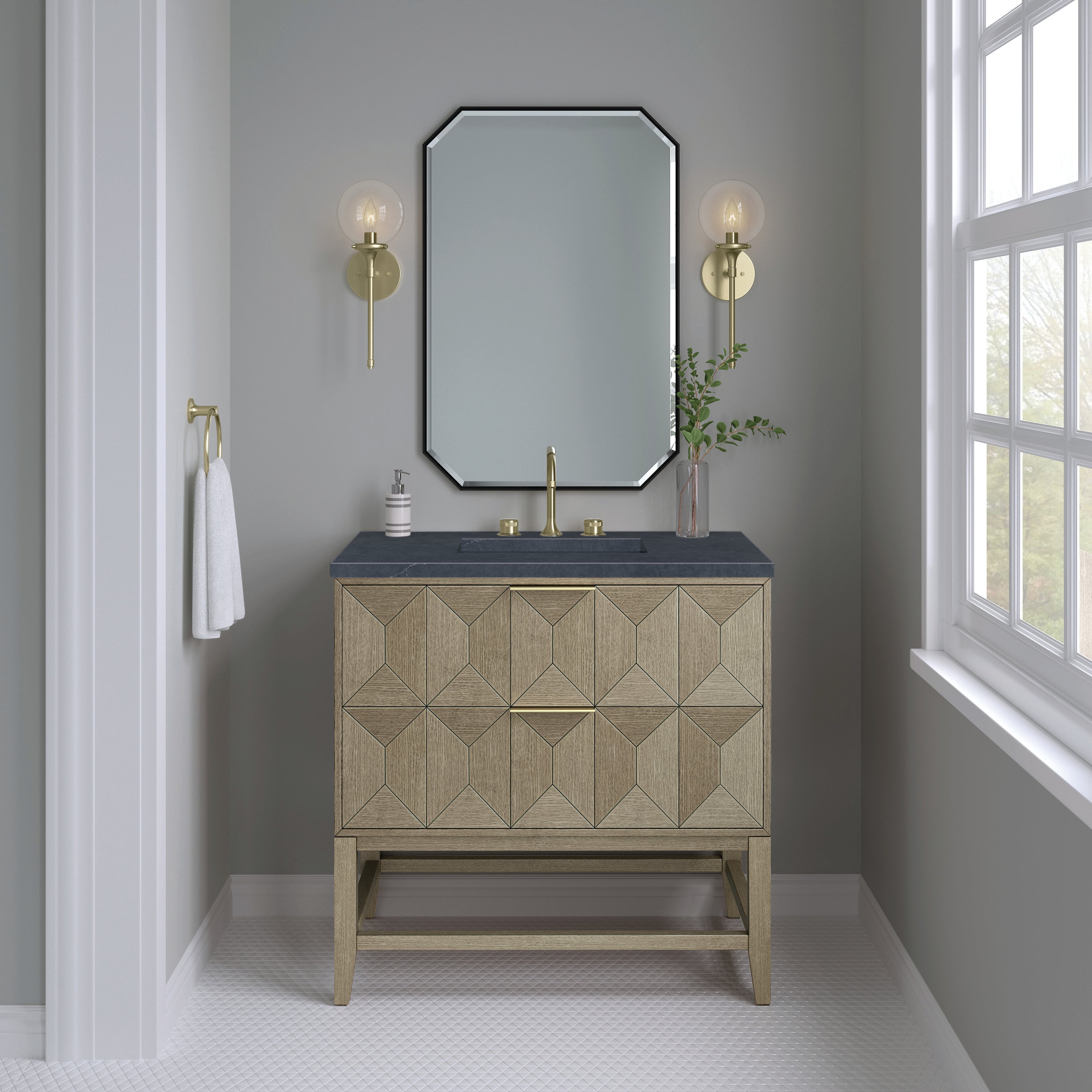 James Martin Emmeline 36" Single Vanity in Pebble Oak with 3cm Countertop