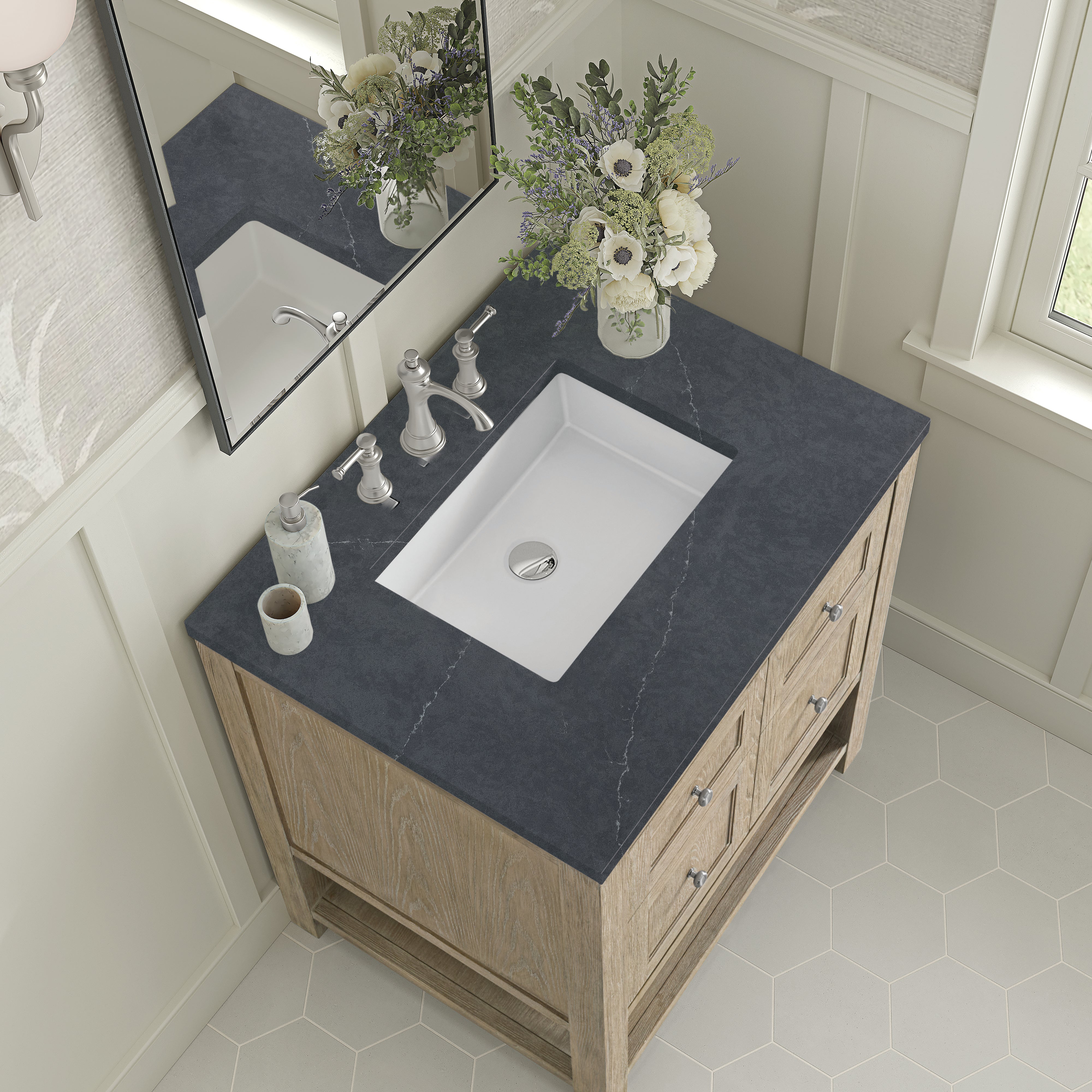 James Martin Breckenridge 30" Single Vanity in Whitewashed Oak with 3cm Countertop