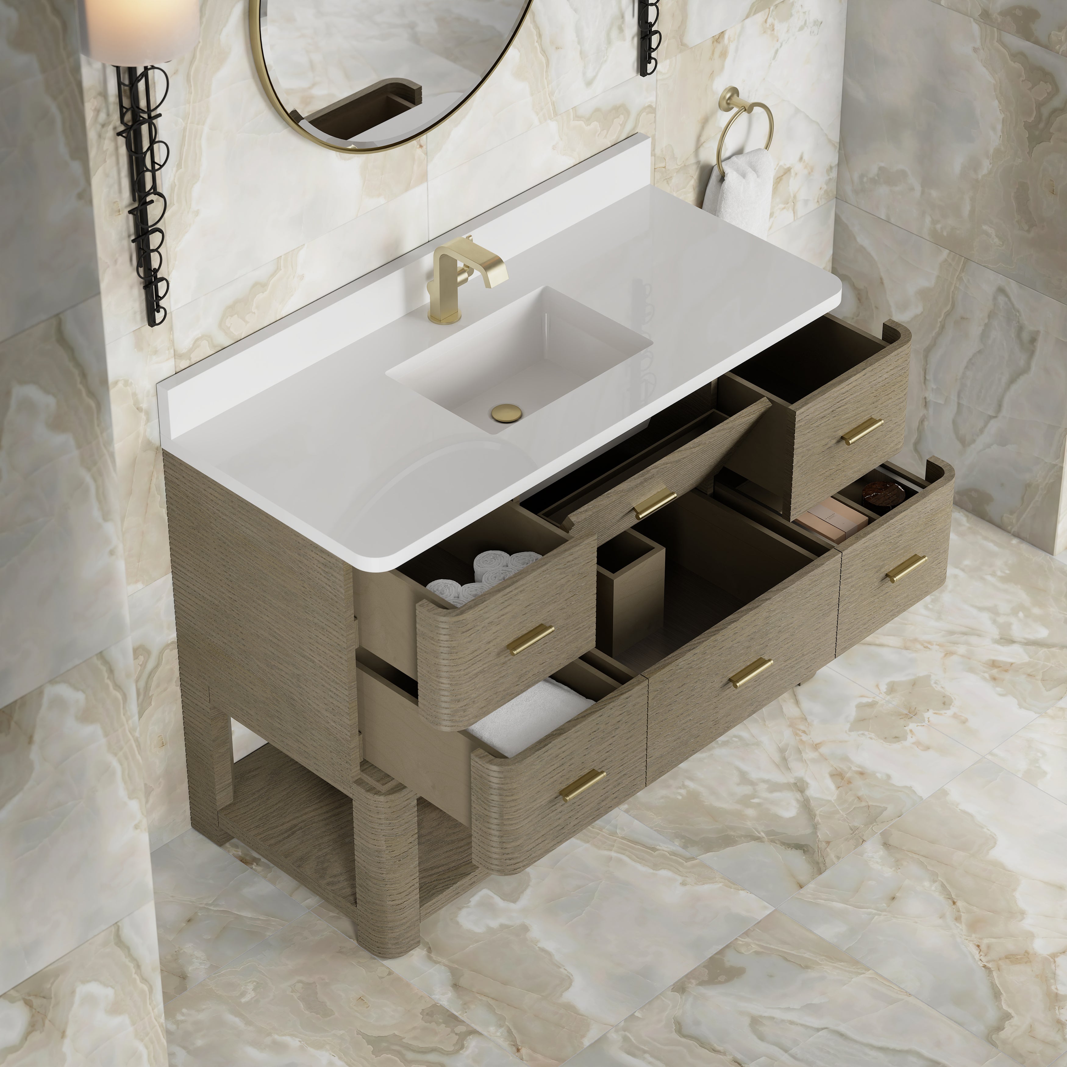 James Martin Lucian 48" Single Vanity in Pebble Oak with 3cm Countertop